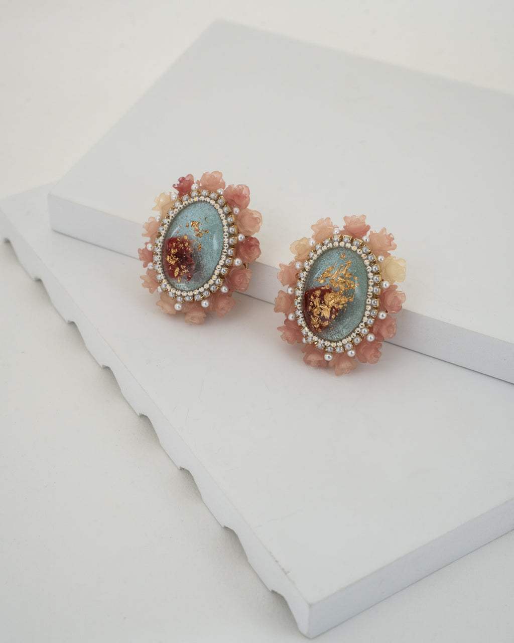 Vintage Floral Accented Oval Gemstone Earrings