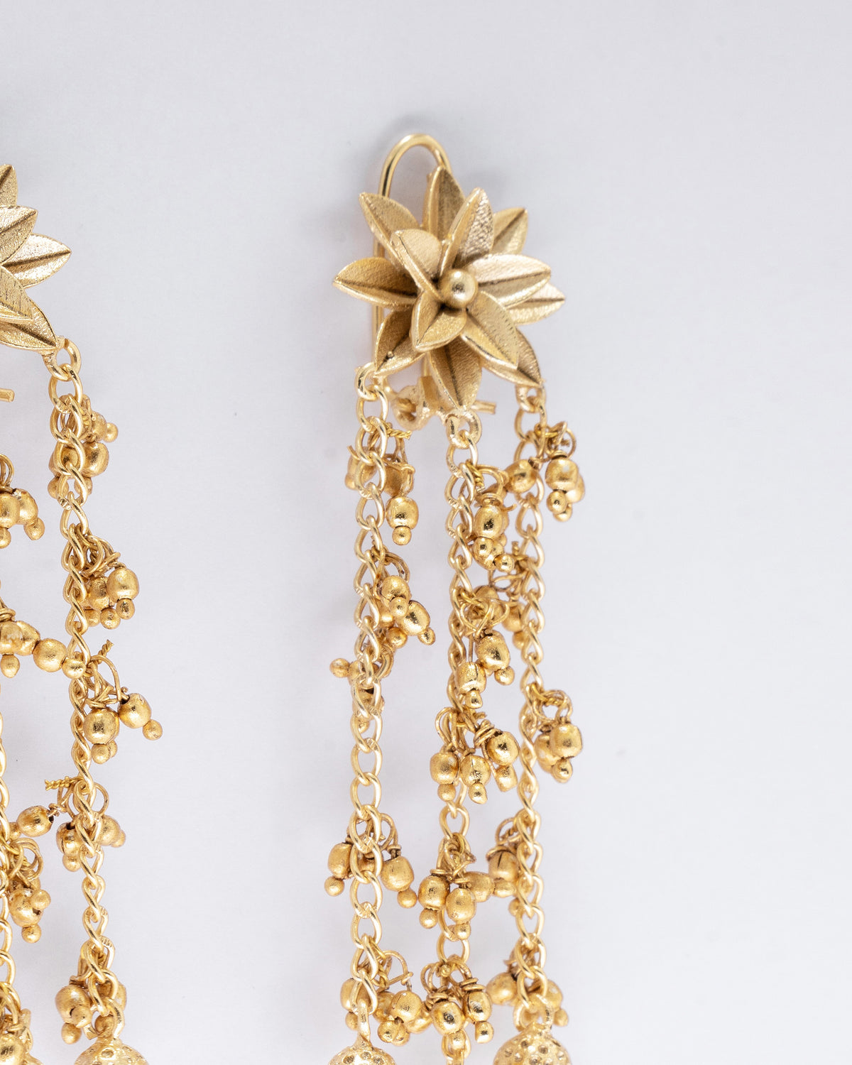 Gold-Tone Floral Chain Tassel Drop Earrings