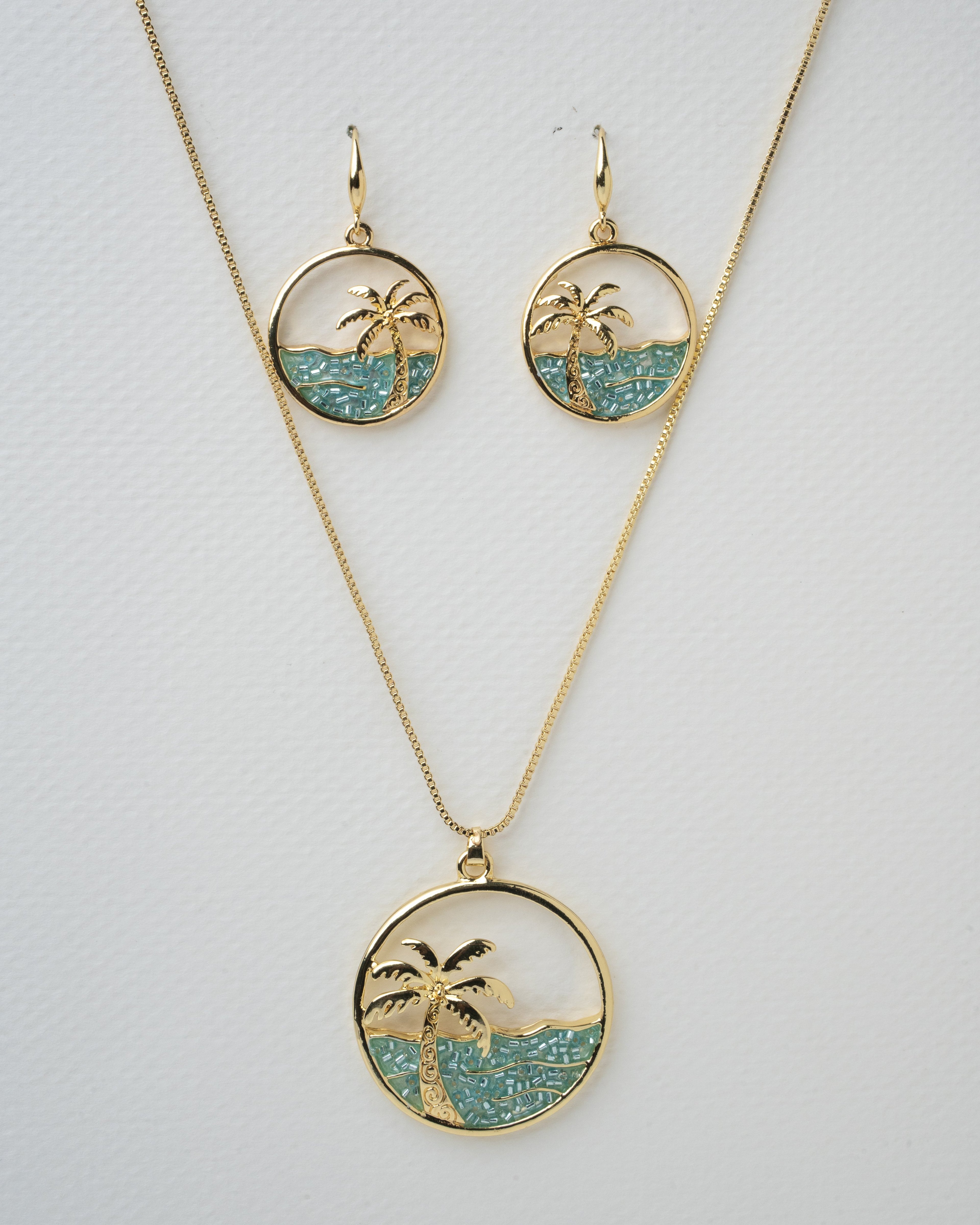 Tropical Paradise Gold Plated Necklace and Earrings Set