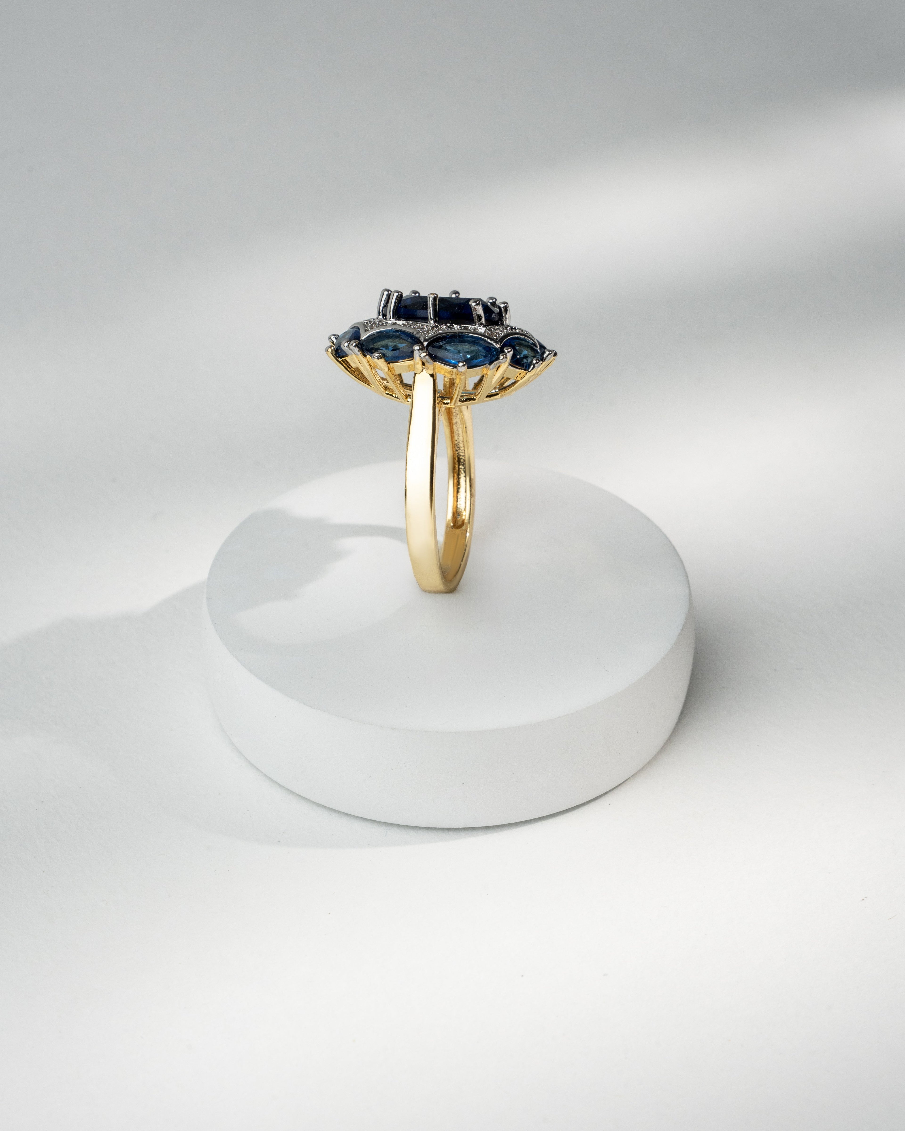 Exquisite Blue Sapphire and Diamond Halo Ring