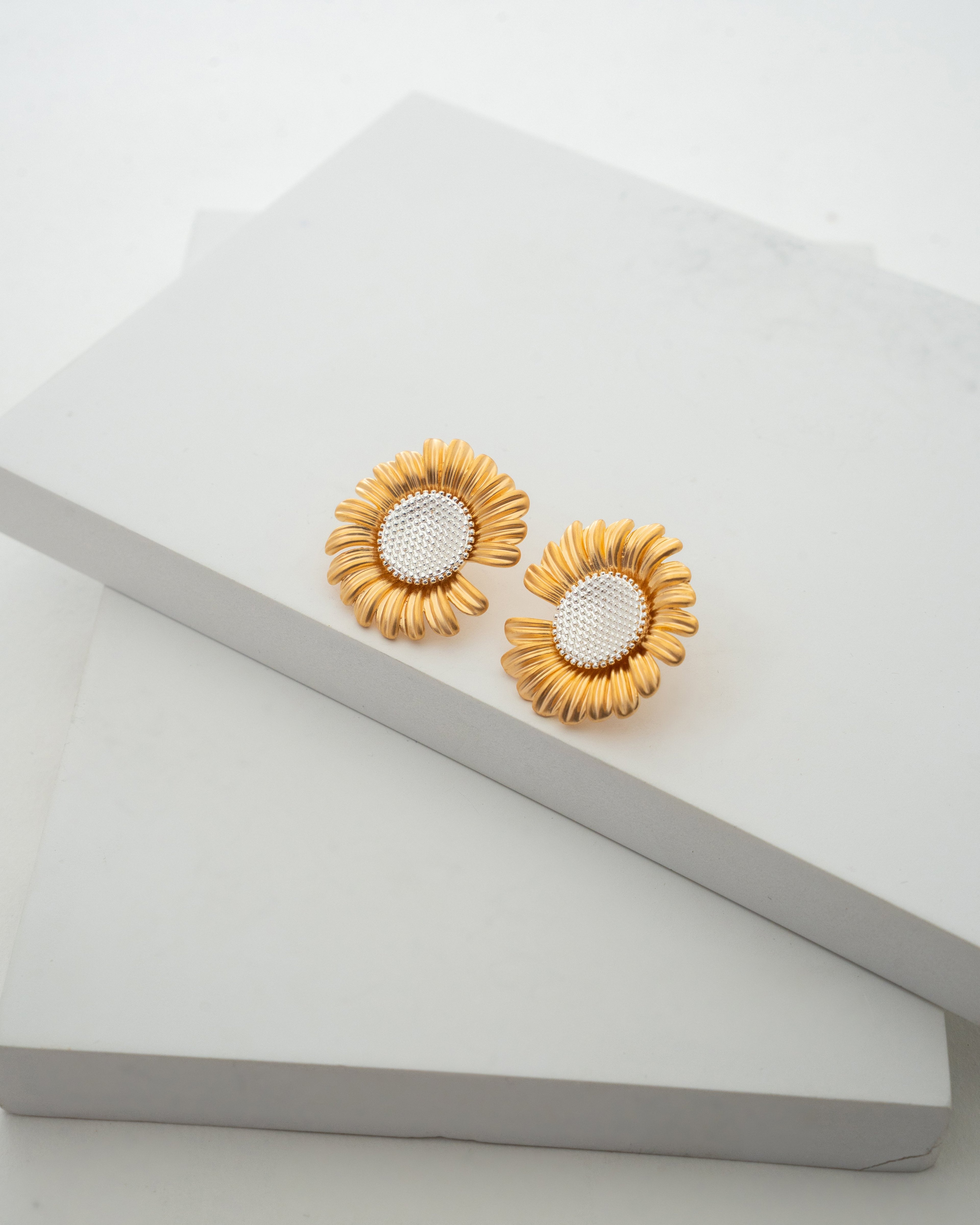 Elegant Sunflower Gold Stud Earrings with Crystal Accents