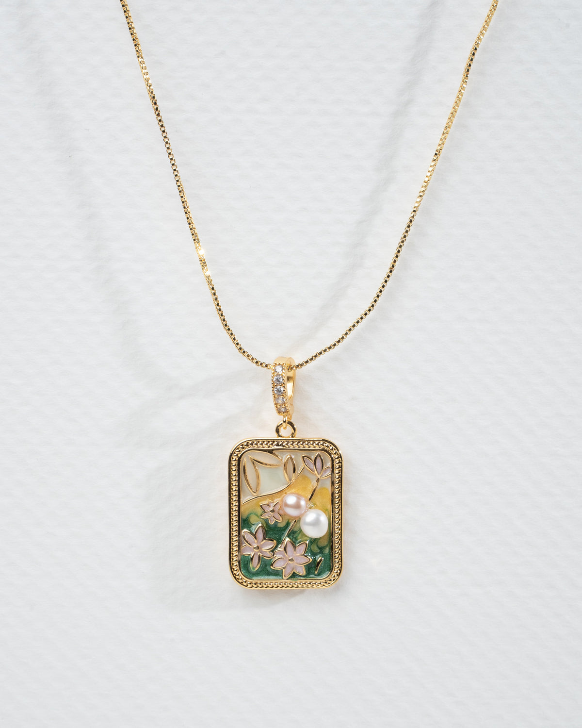 Elegant Floral Enamel Jewelry Set with Pearl Accents