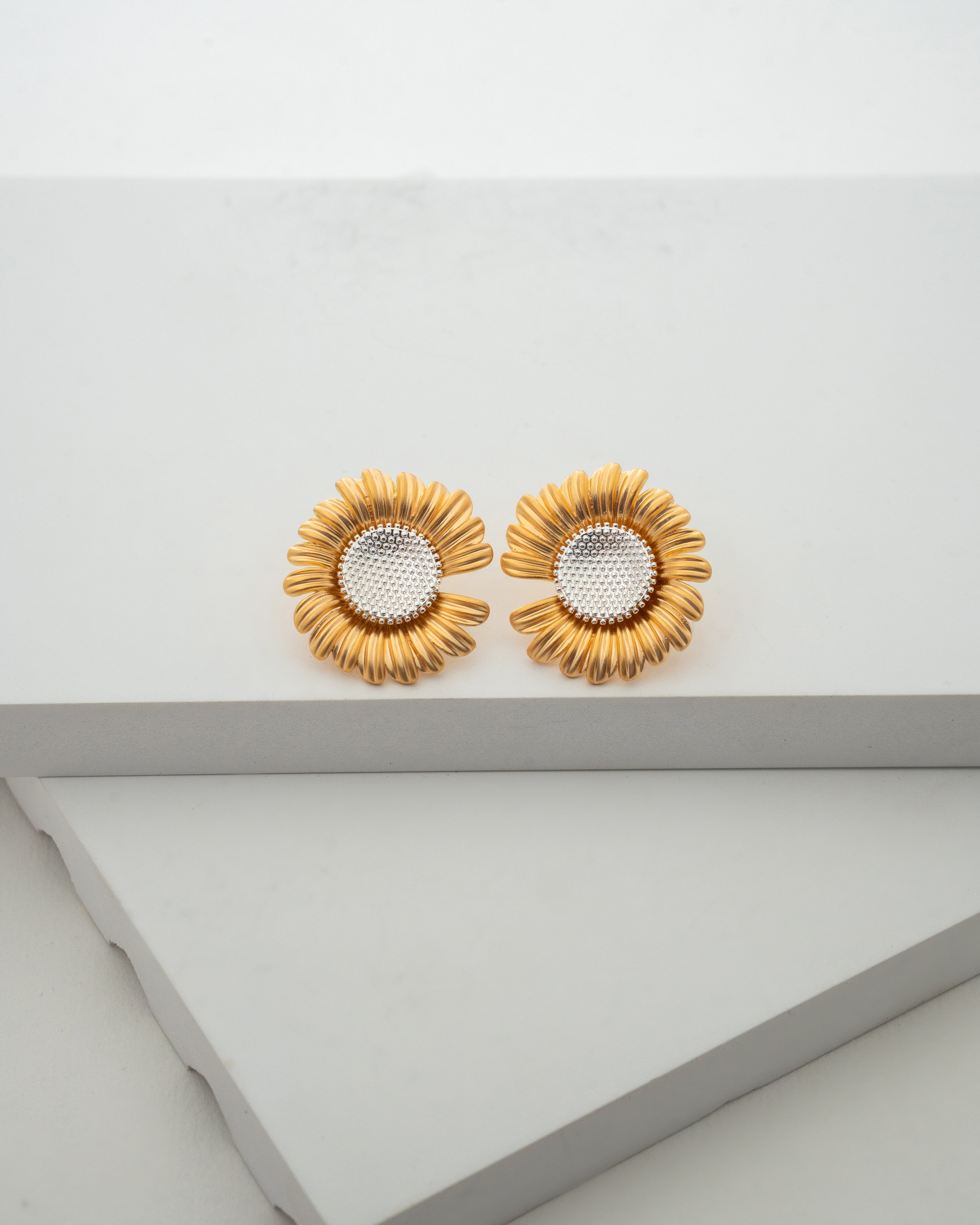 Elegant Sunflower Gold Stud Earrings with Crystal Accents