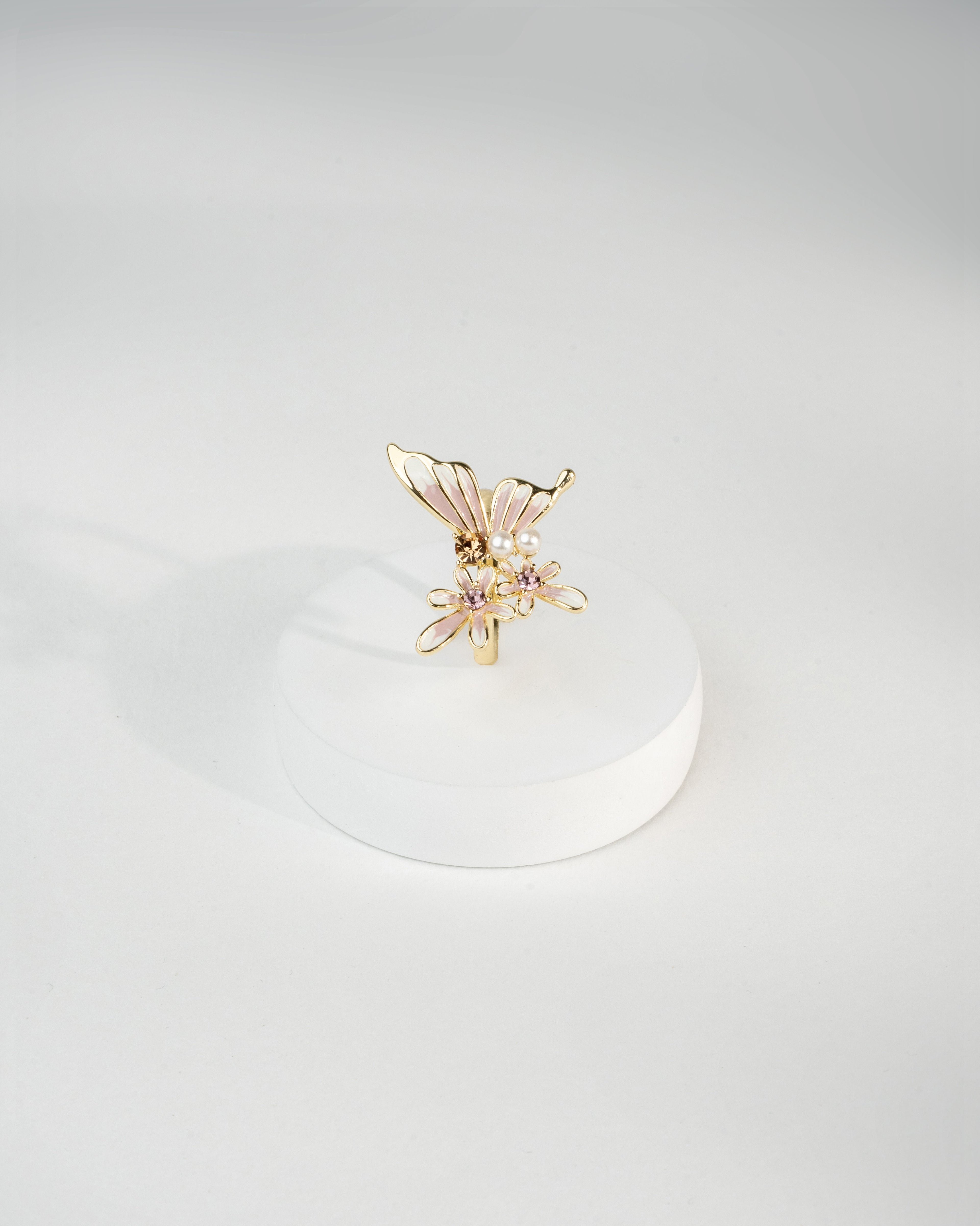 Elegant Blossom Gold-Plated Floral Brooch with Pearl Accents
