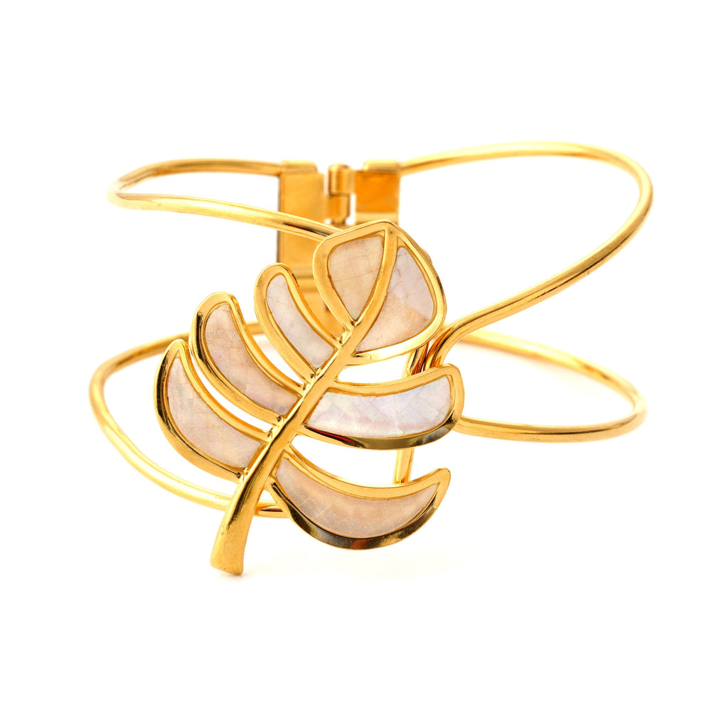 Elegant Gold Leaf Bangle with Mother of Pearl Inlay