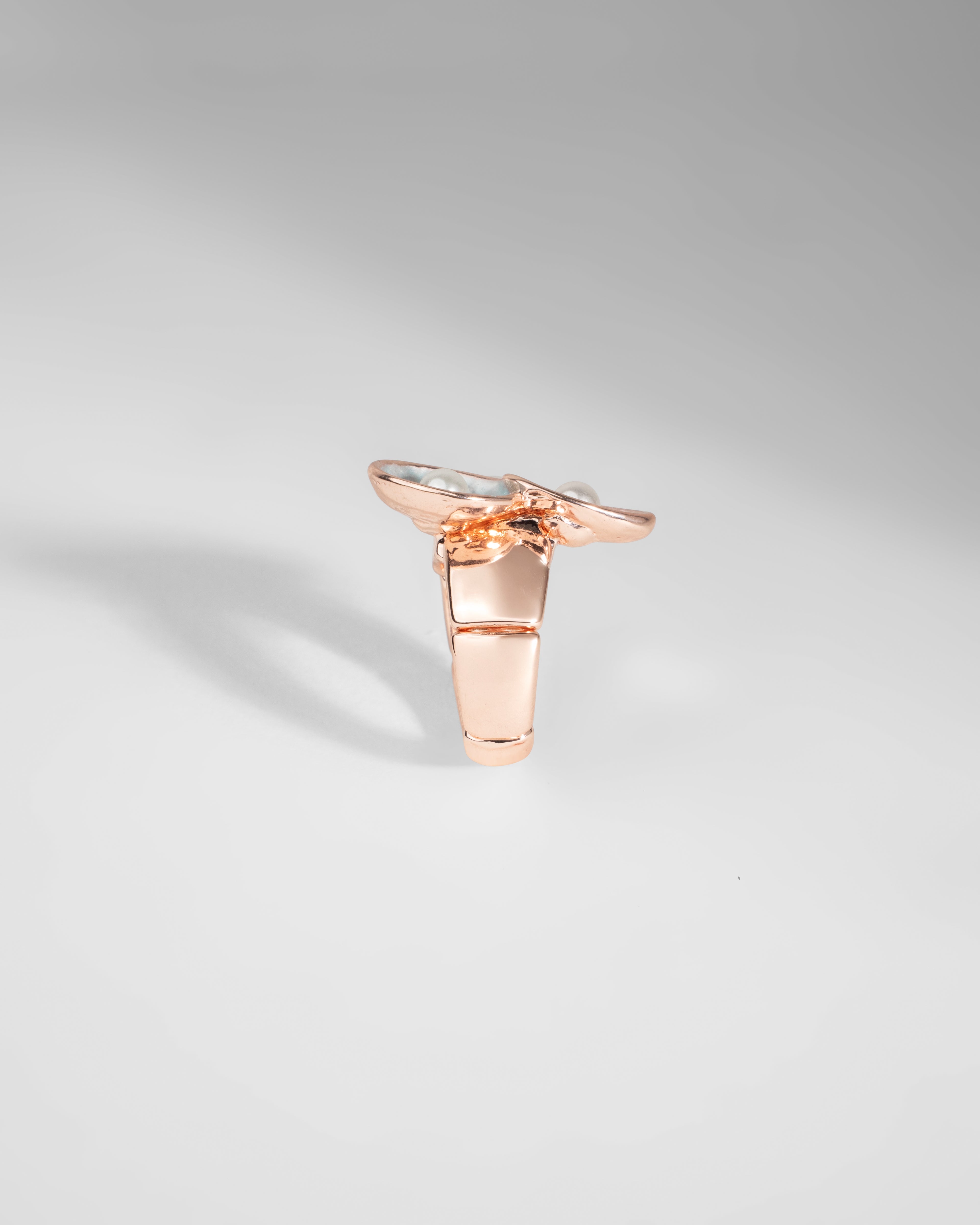 Elegant Triple Pearl Enamel Ring