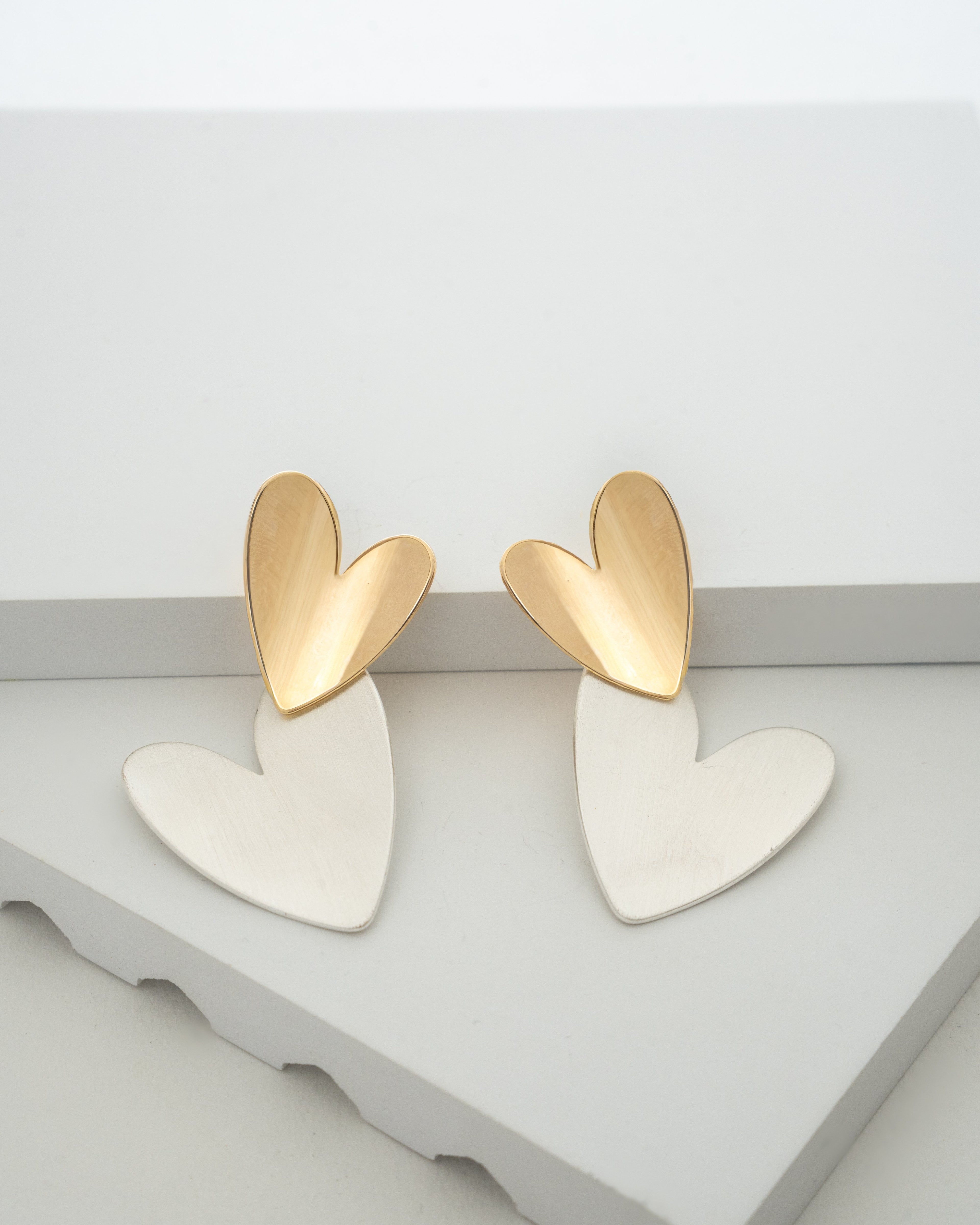 Dual-Tone Heart Drop Earrings