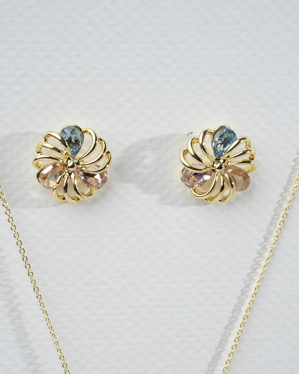 Elegant Flower Burst Gold Jewelry Set with Multicolor Gemstones