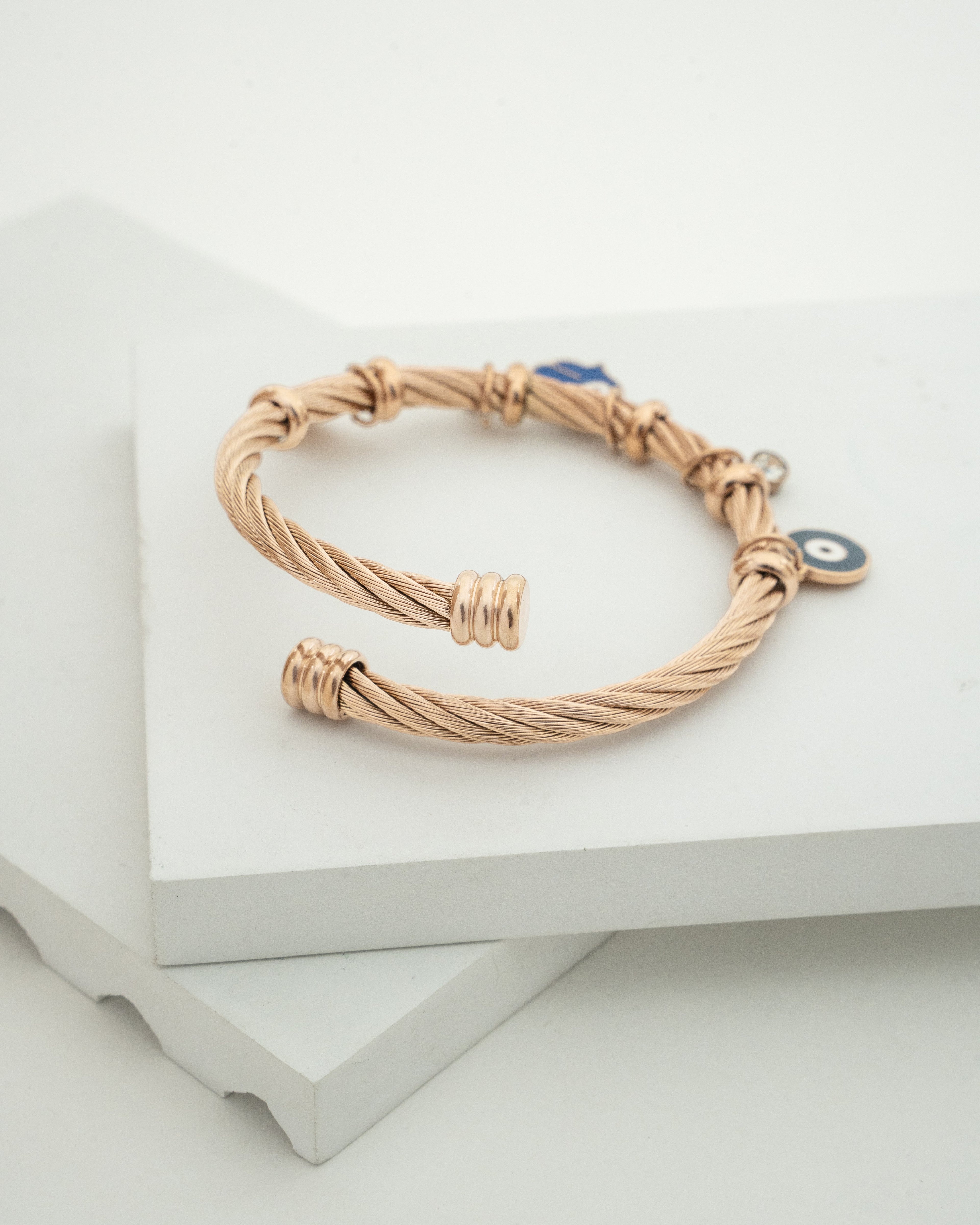 Elegant Rose Gold Charm Bangle Bracelet