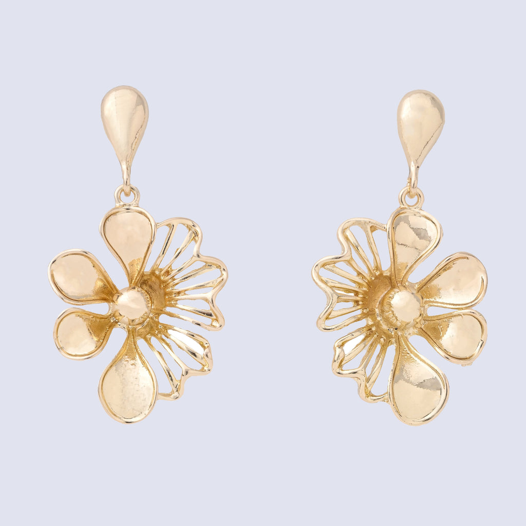 Elegant Floral Drop Earrings in Gold Tone
