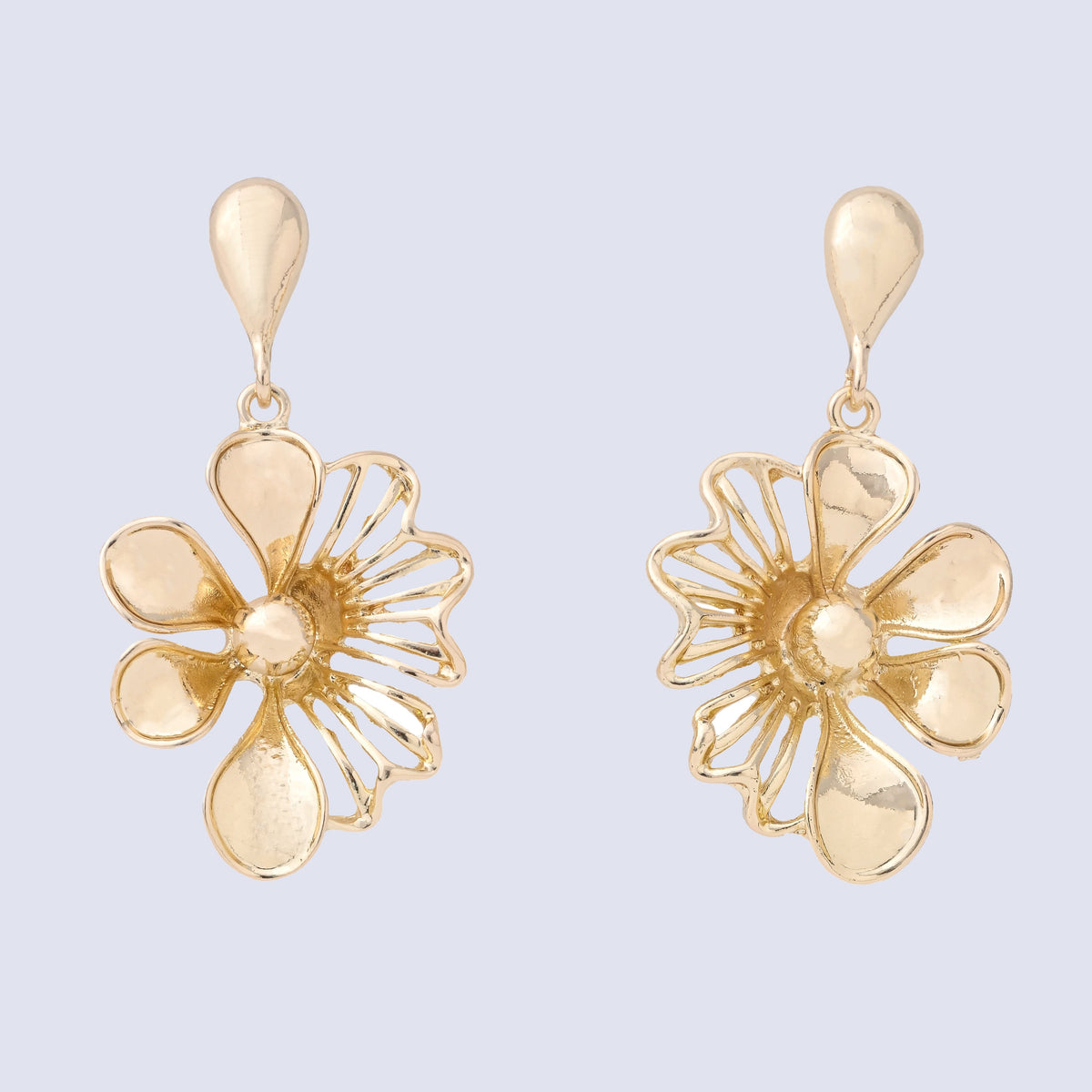 Elegant Floral Drop Earrings in Gold Tone