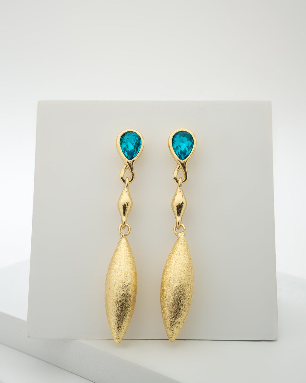Elegant Gold and Blue Crystal Drop Earrings