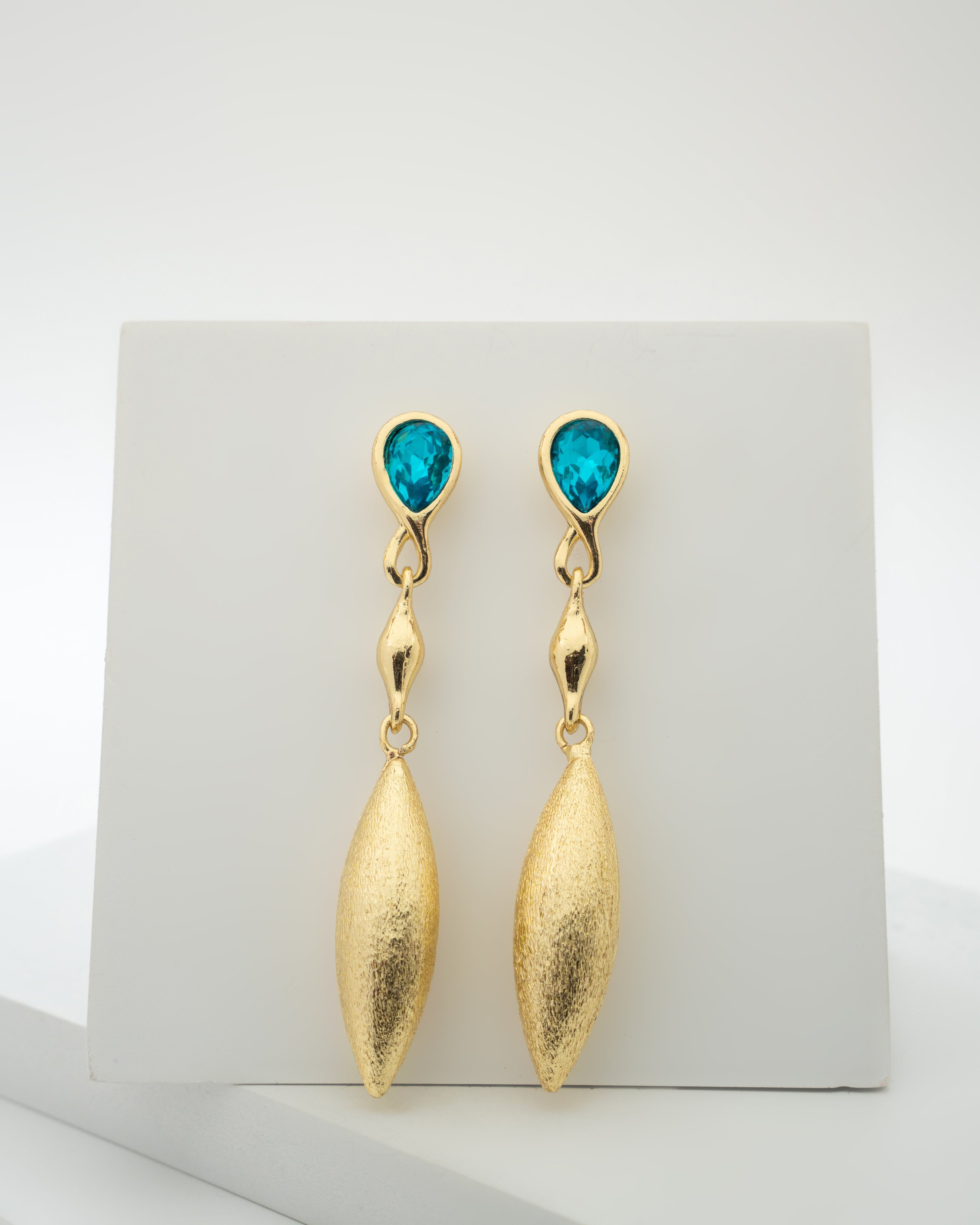 Elegant Gold and Blue Crystal Drop Earrings