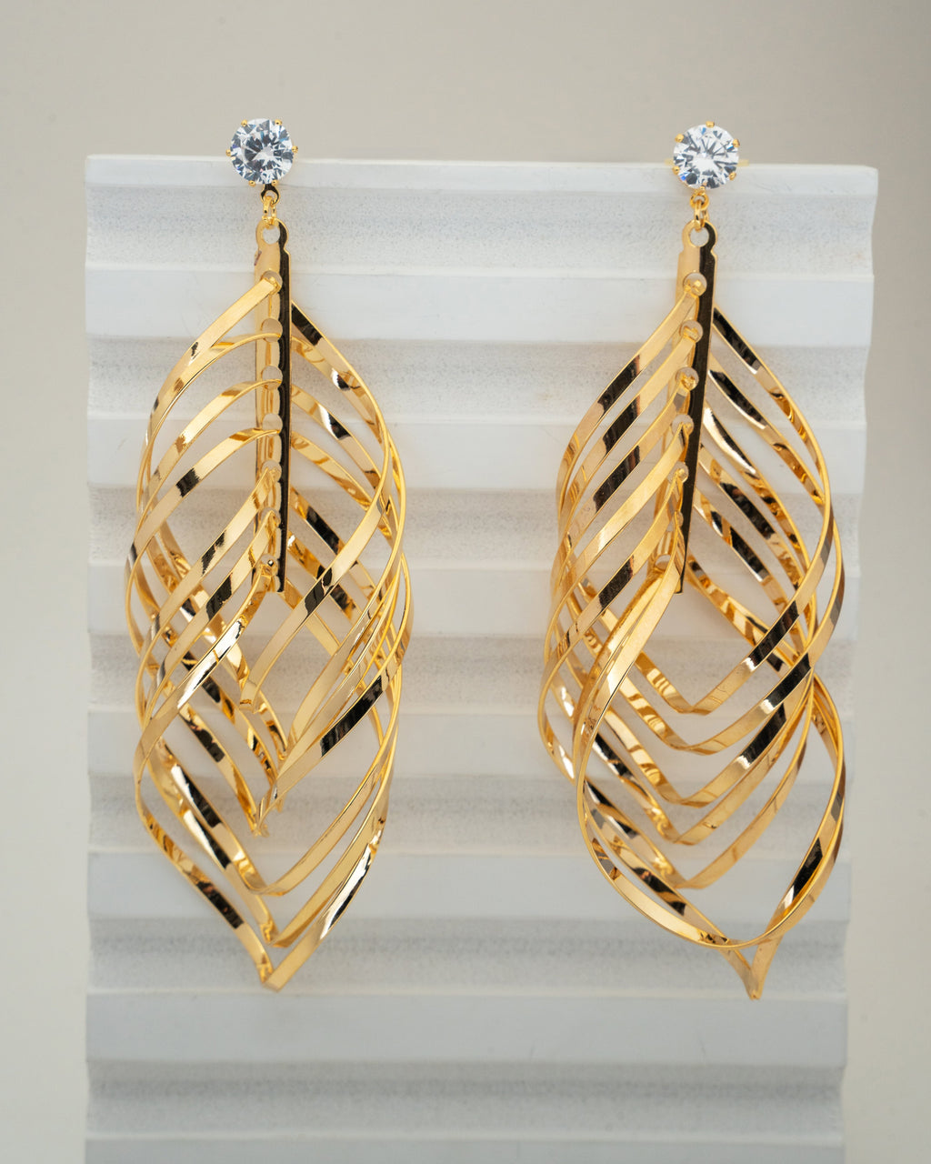 Elegant Gold-Plated Leaf Drop Earrings with Crystal Accents