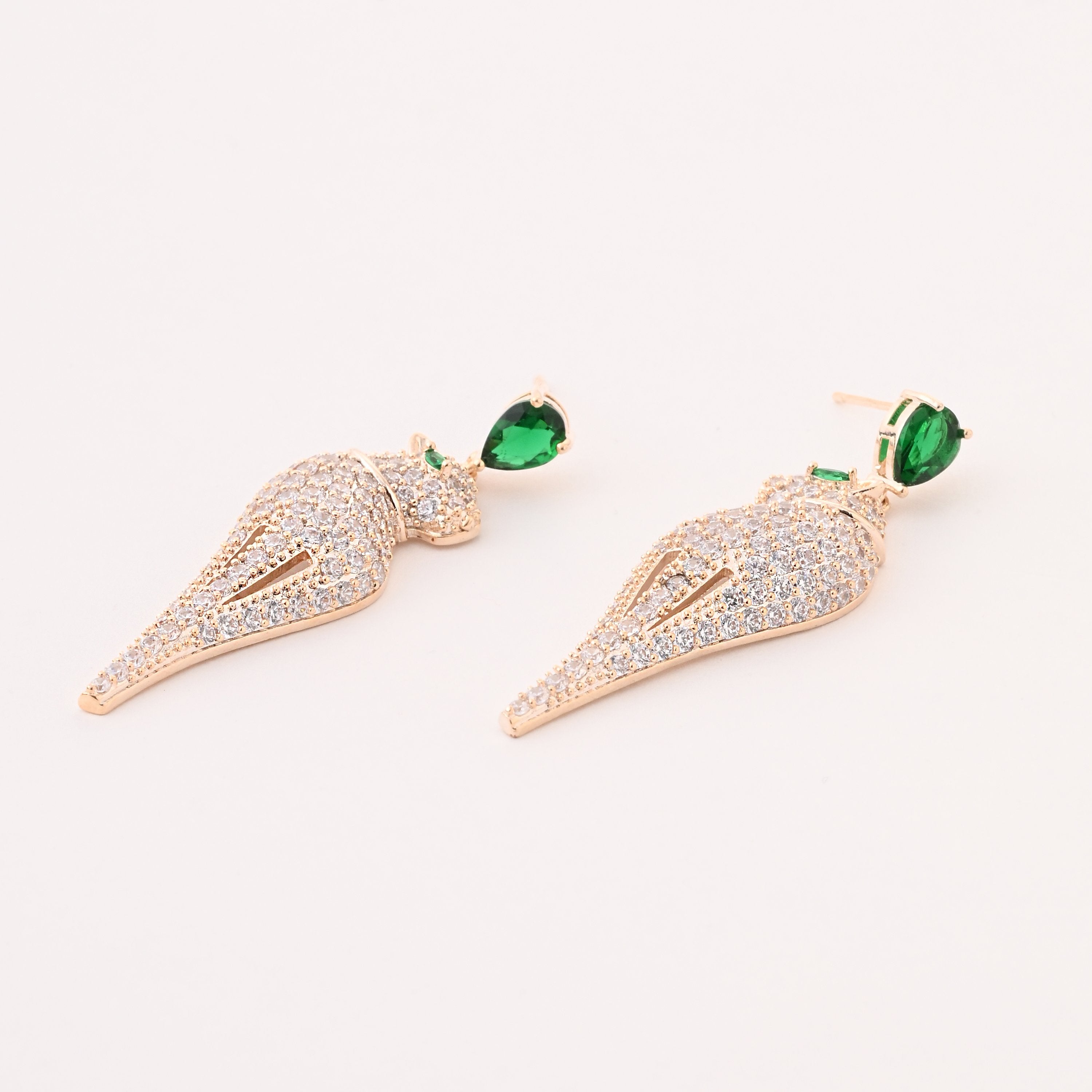 Elegant Emerald Panther Drop Earrings