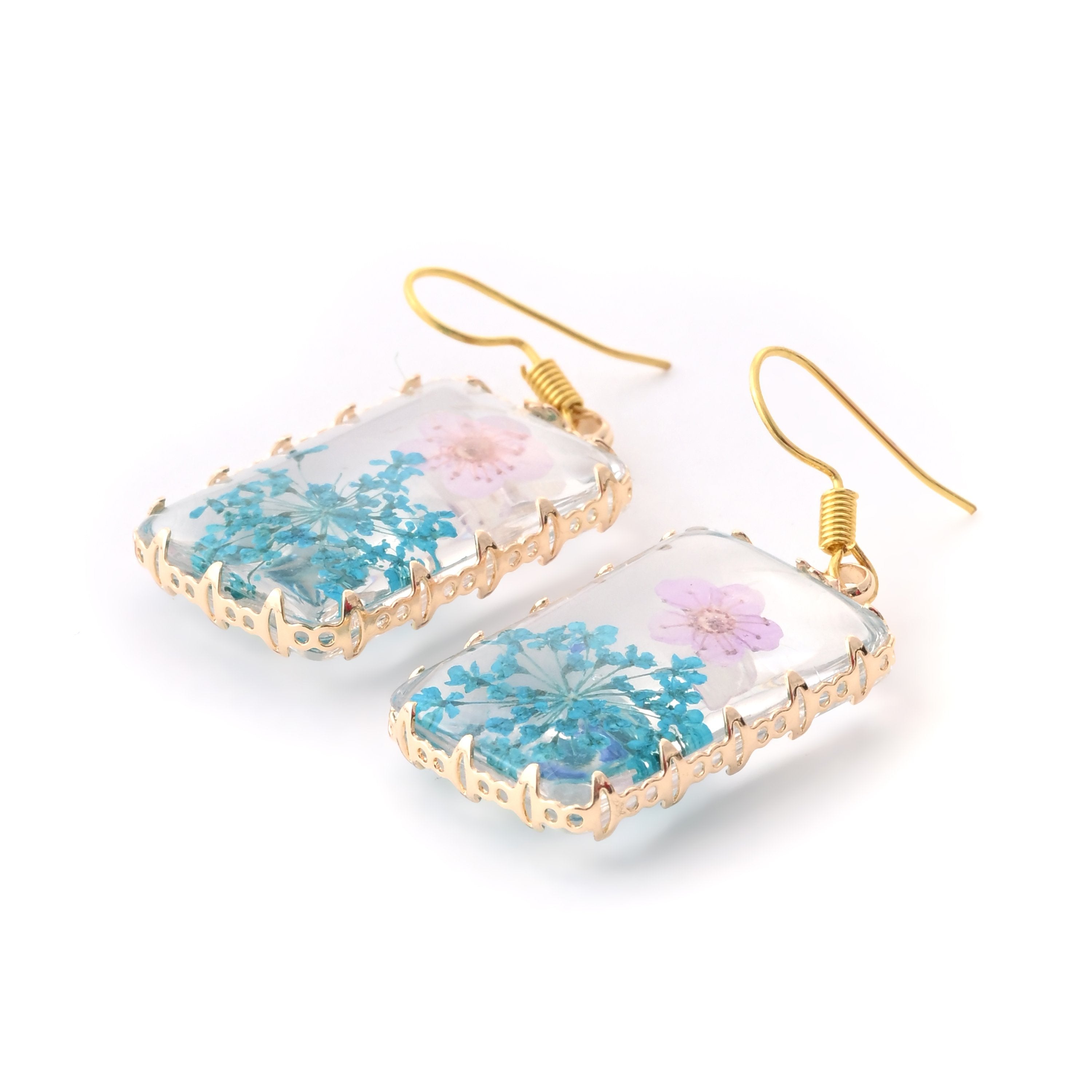 Elegant Floral Resin Drop Earrings with Golden Accents