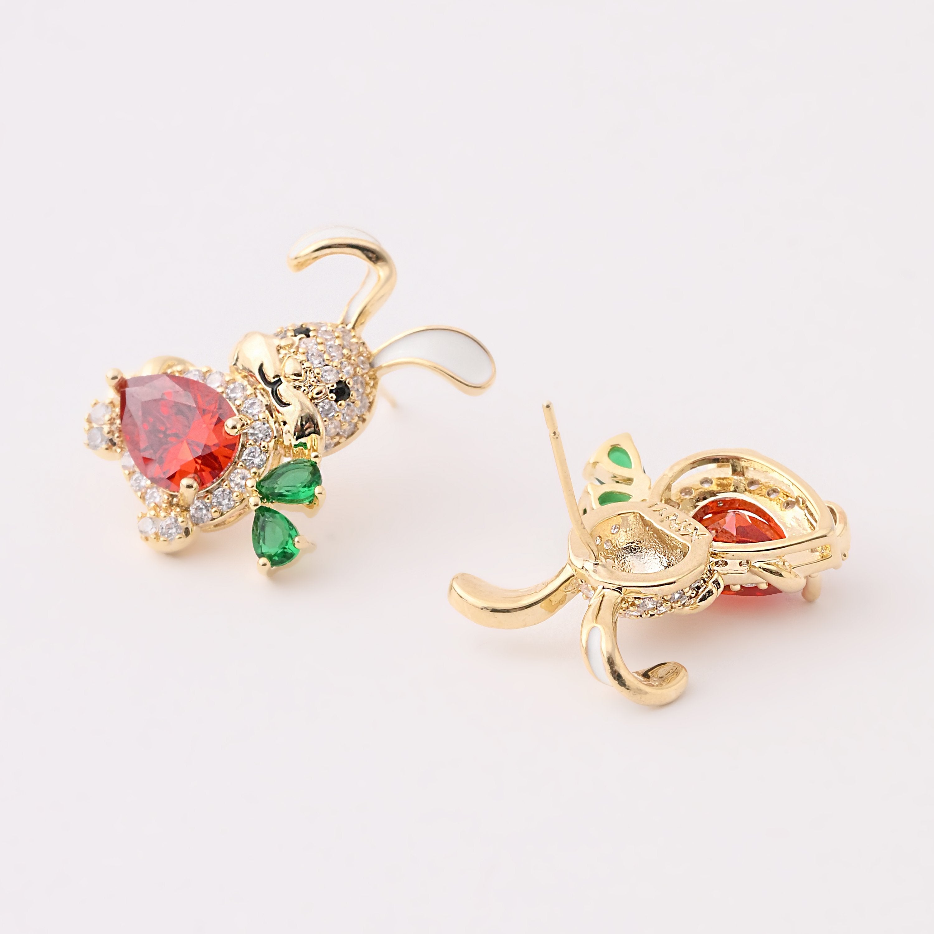 Elegant Gold-Plated Bunny Earrings with Gemstone Accents