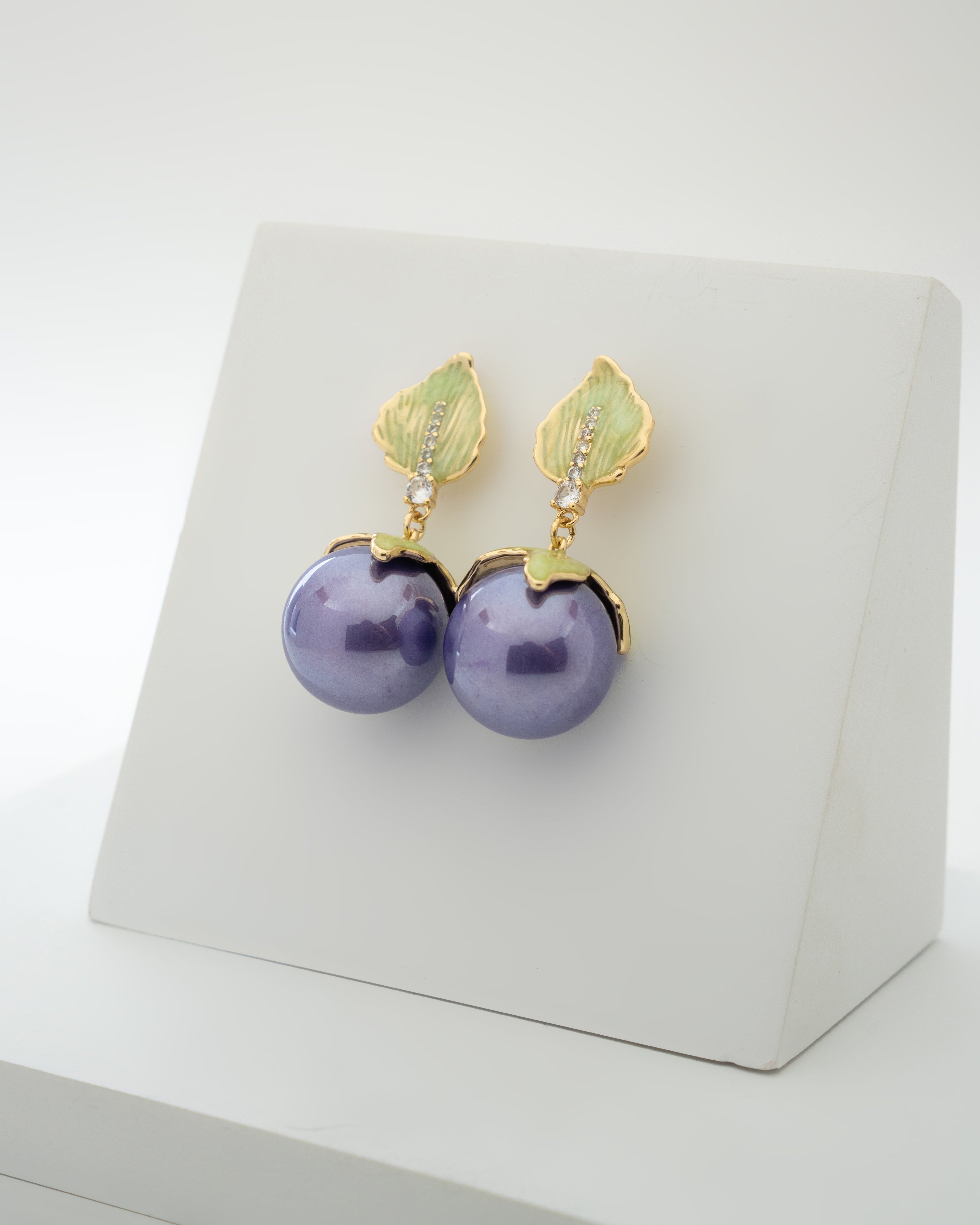 Elegant Amethyst Enamel Leaf Earrings