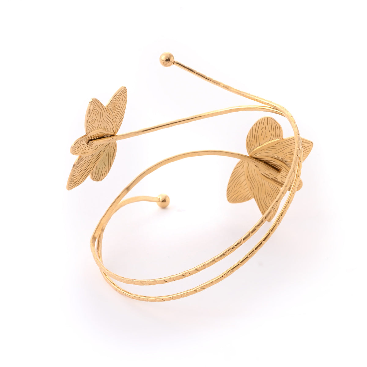Elegant Floral Gold-Plated Open Cuff Bracelet