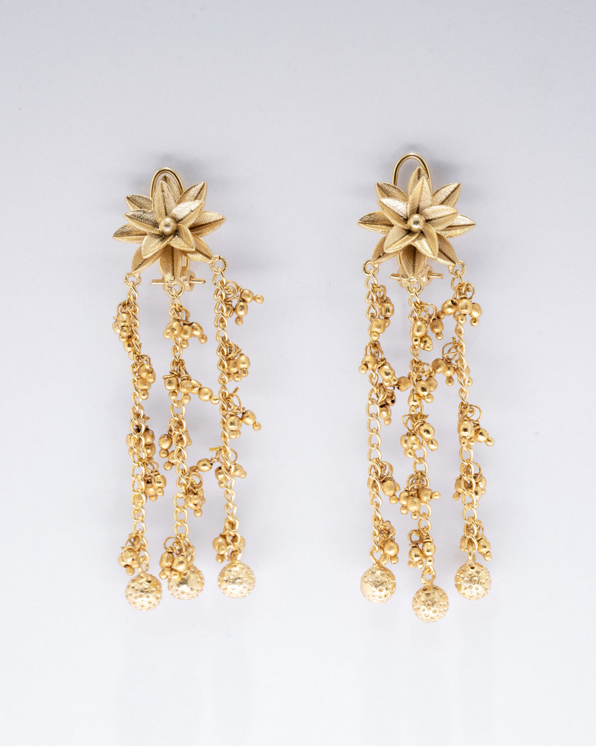Gold-Tone Floral Chain Tassel Drop Earrings