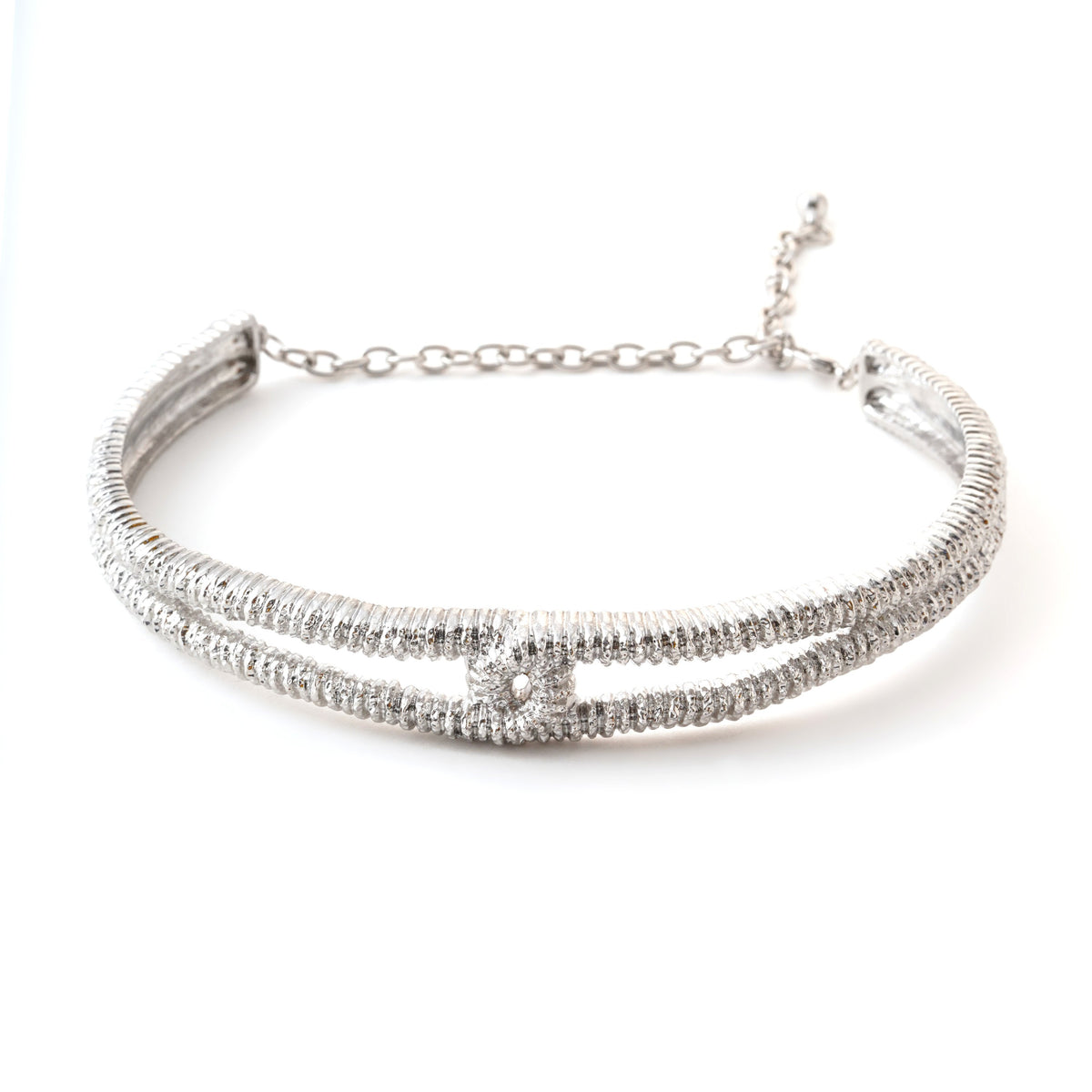 Elegant Silver Crystal Choker Necklace