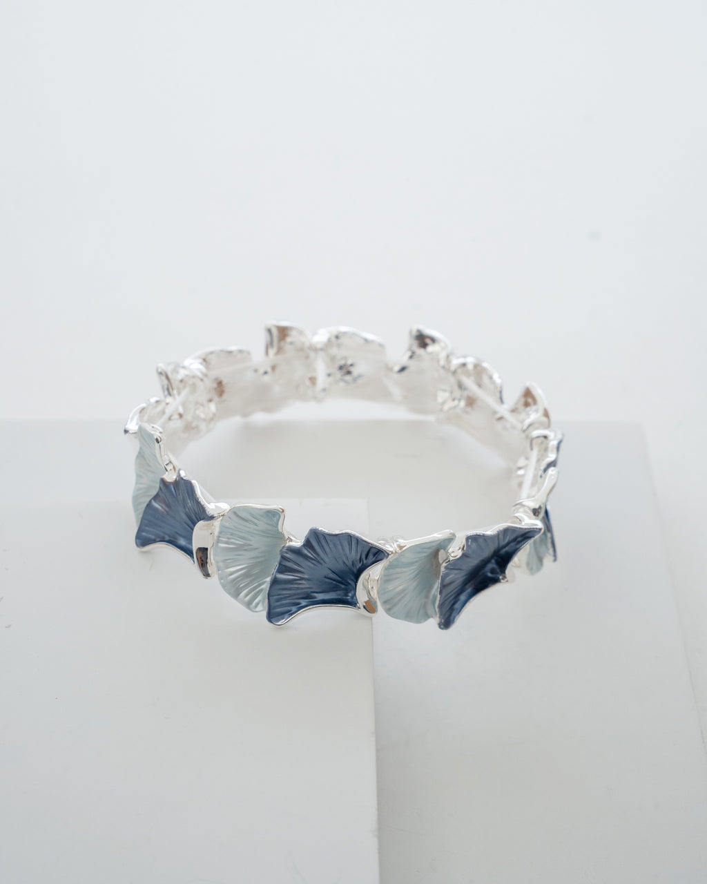 Elegant Silver and Blue Enamel Floral Bracelet