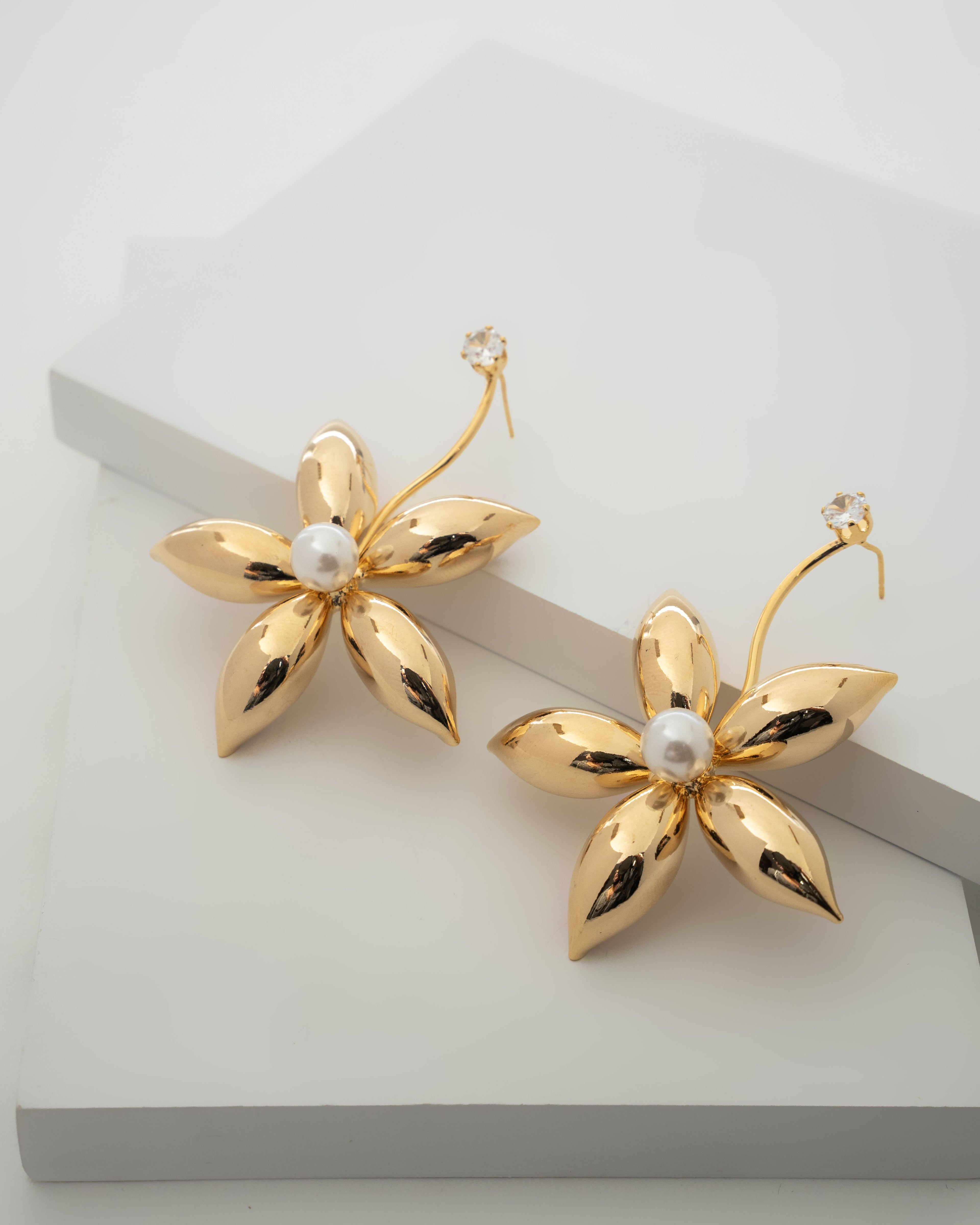 Elegant Gold Blossom Pearl Earrings