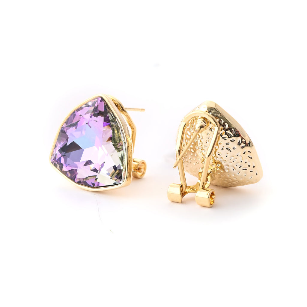 "Exquisite Trillion-Cut Amethyst Earring in Gold Setting"