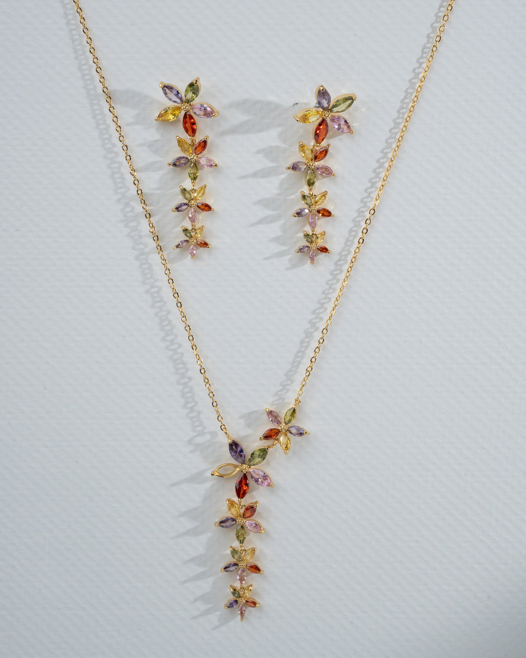 "Elegant Multicolor Gemstone Floral Jewelry Set"