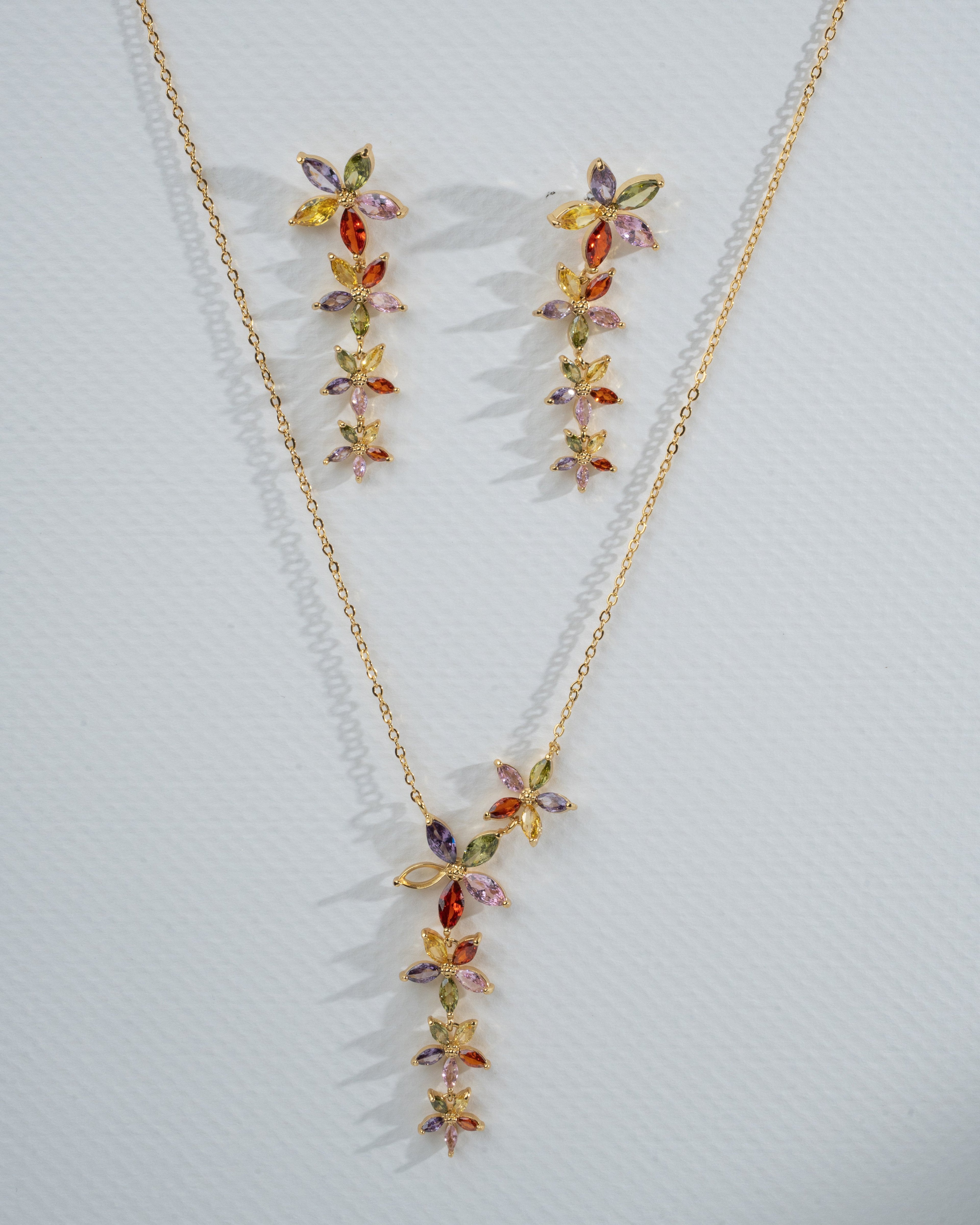 "Elegant Multicolor Gemstone Floral Jewelry Set"