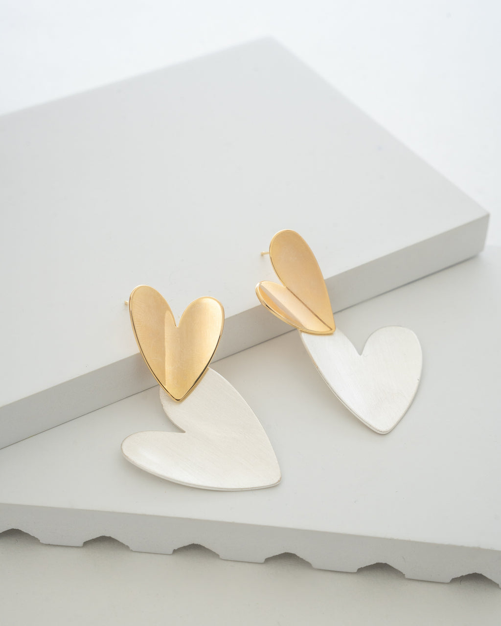 Dual-Tone Heart Drop Earrings