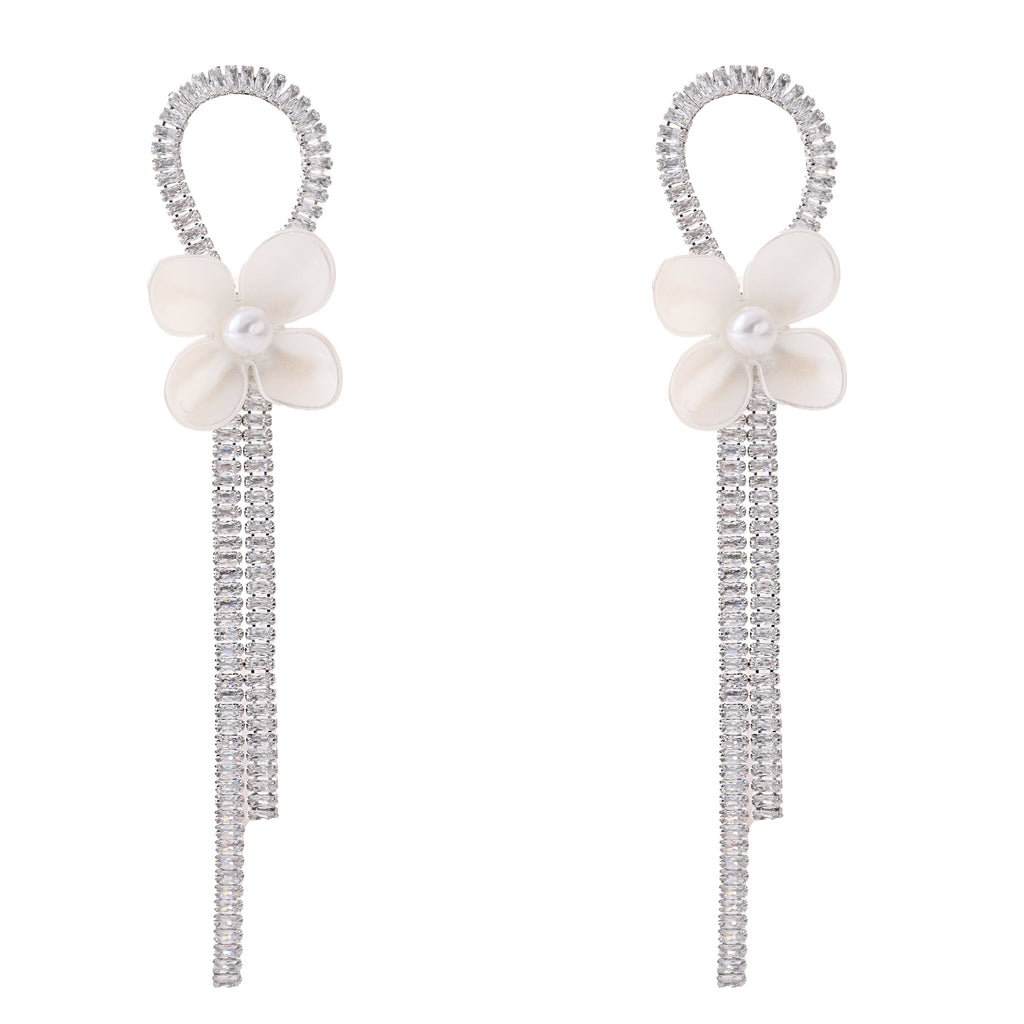 Elegant Crystal Floral Earring with Delicate Dangling Strands