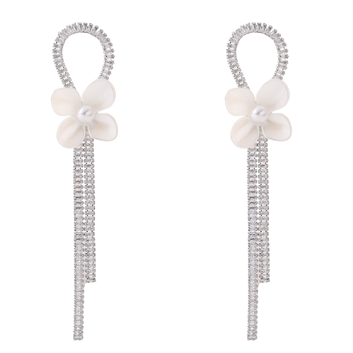 Elegant Crystal Floral Earring with Delicate Dangling Strands