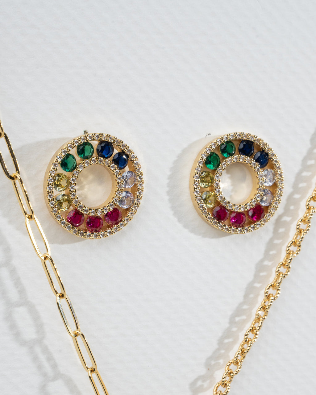 Multicolored Gemstone Circular Necklace and Earring Set