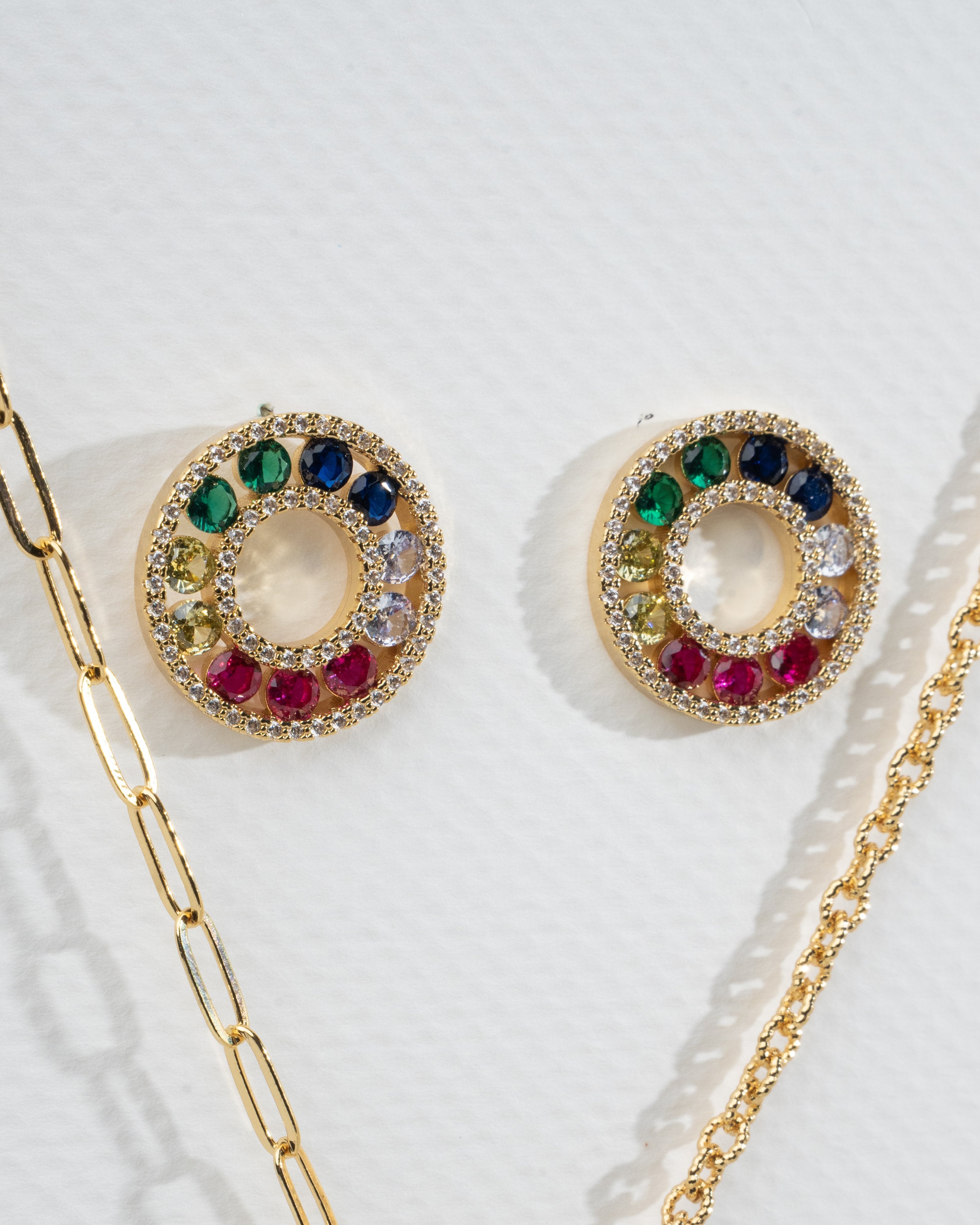 Multicolored Gemstone Circular Necklace and Earring Set