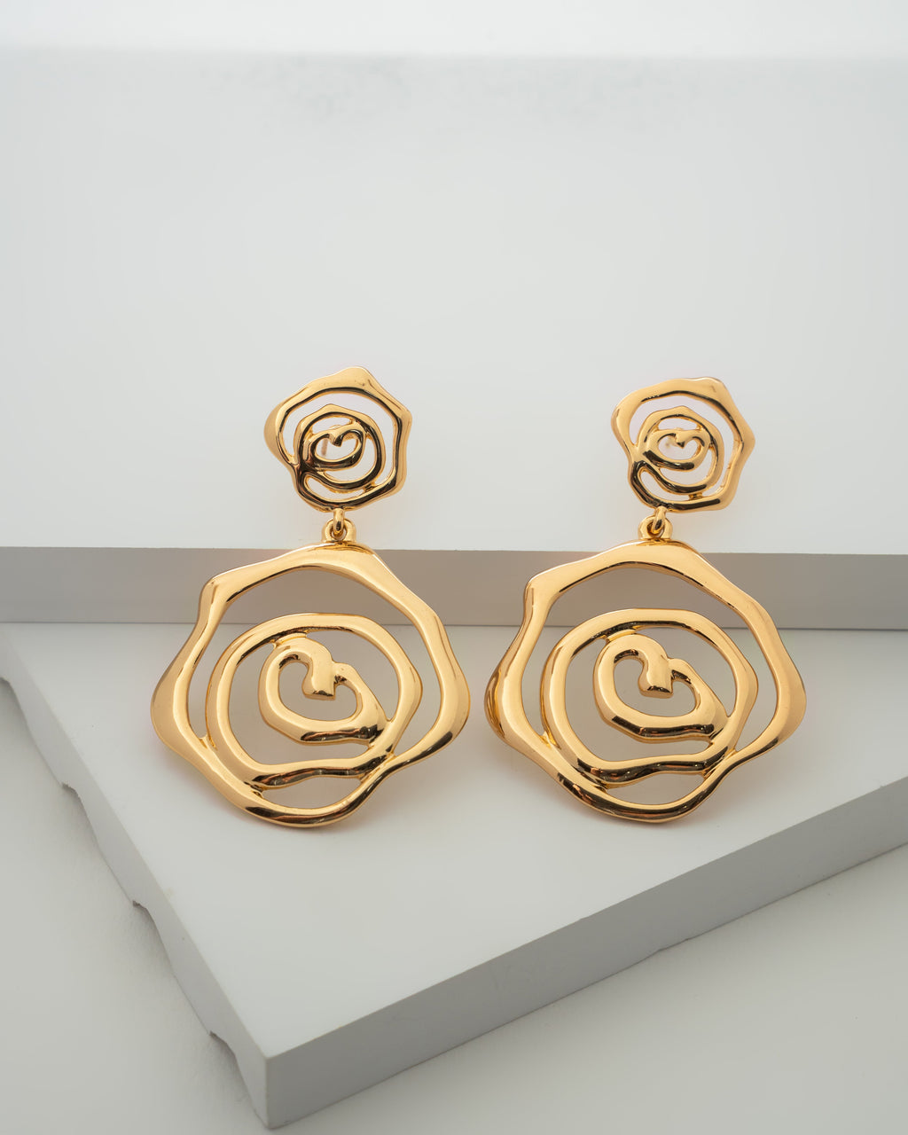 Elegant Gold-Finished Spiral Rose Earrings