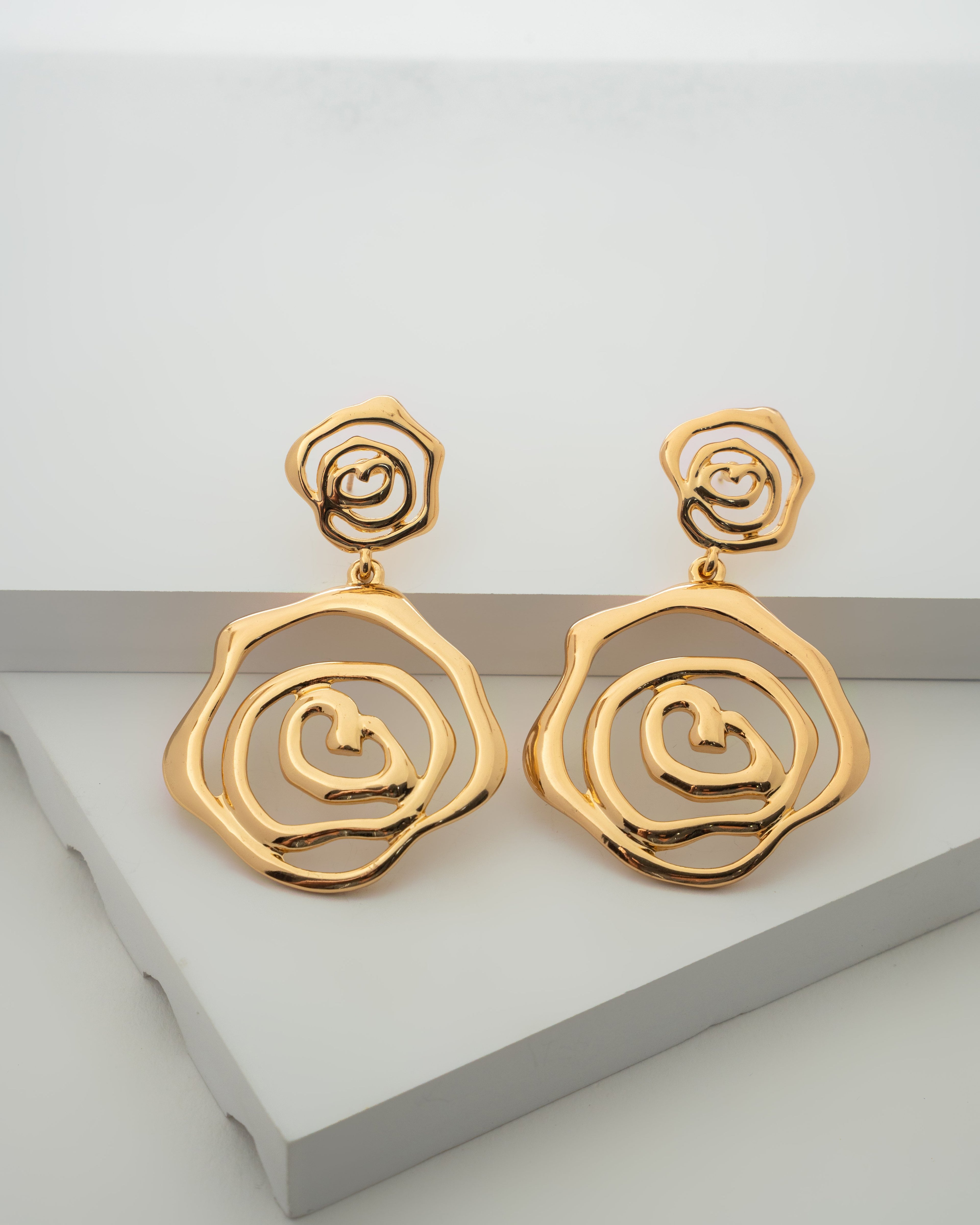 Elegant Gold-Finished Spiral Rose Earrings