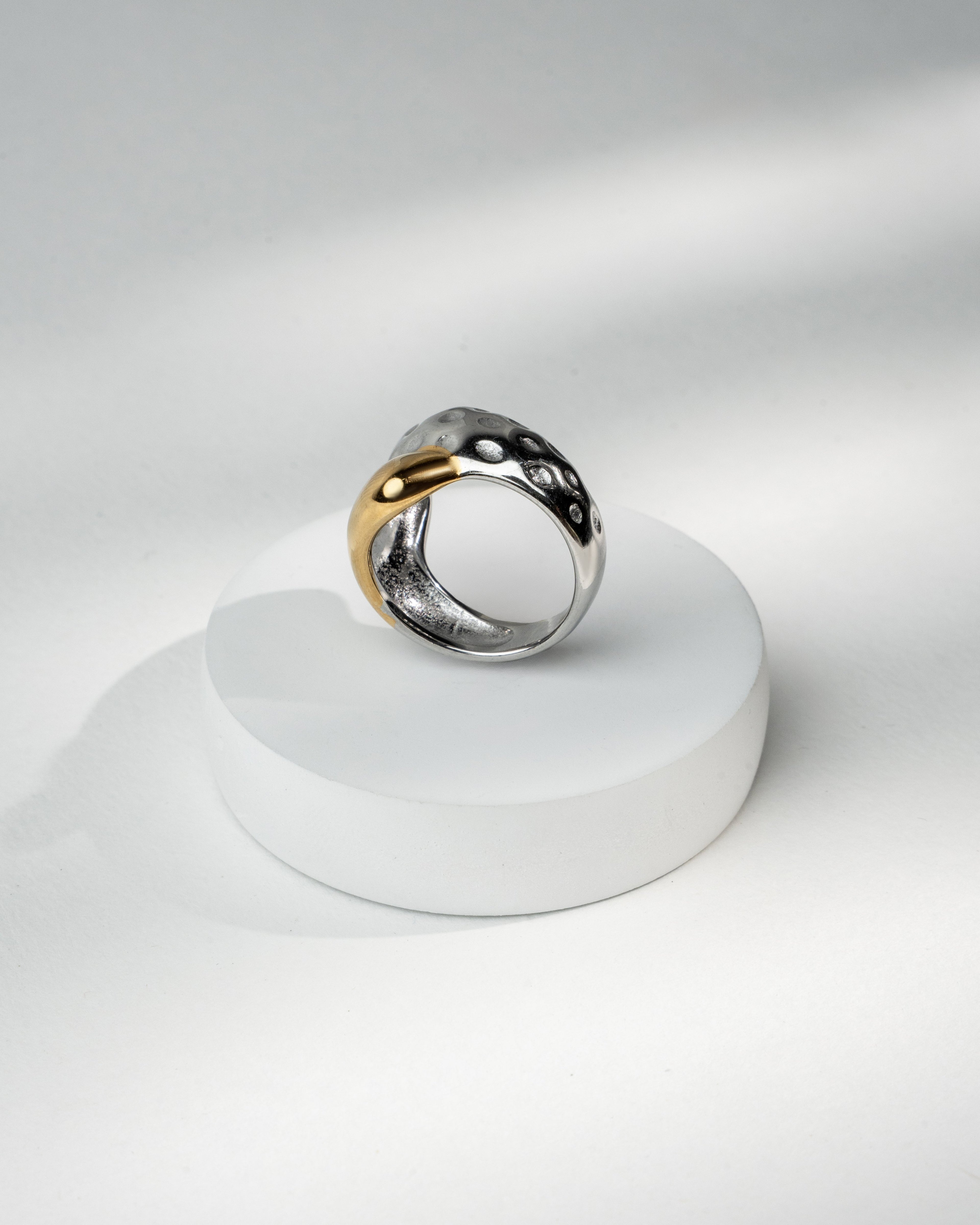 Dual-Tone Sculpted Metal Statement Ring