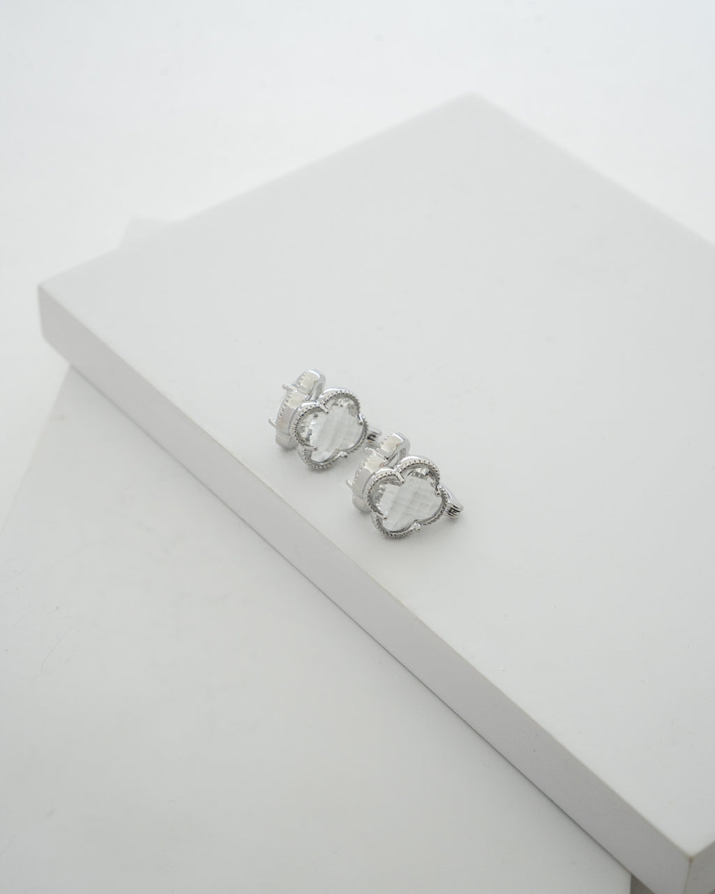 Elegant Silver Clover Crystal Earrings