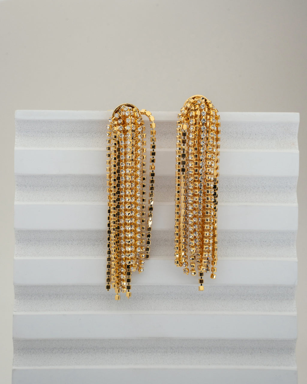 Luxurious Gold Cascade Rhinestone Earrings