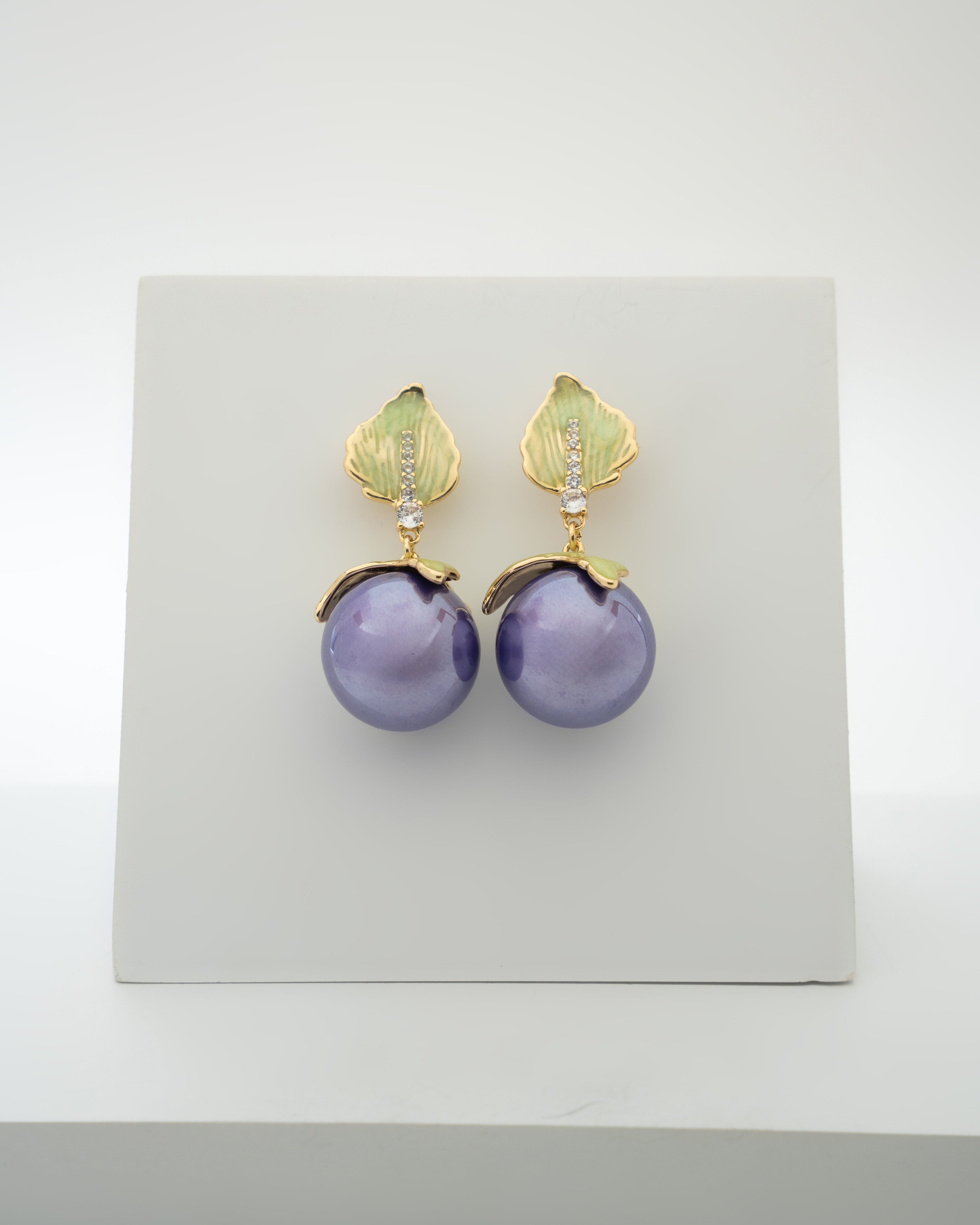 Elegant Amethyst Enamel Leaf Earrings