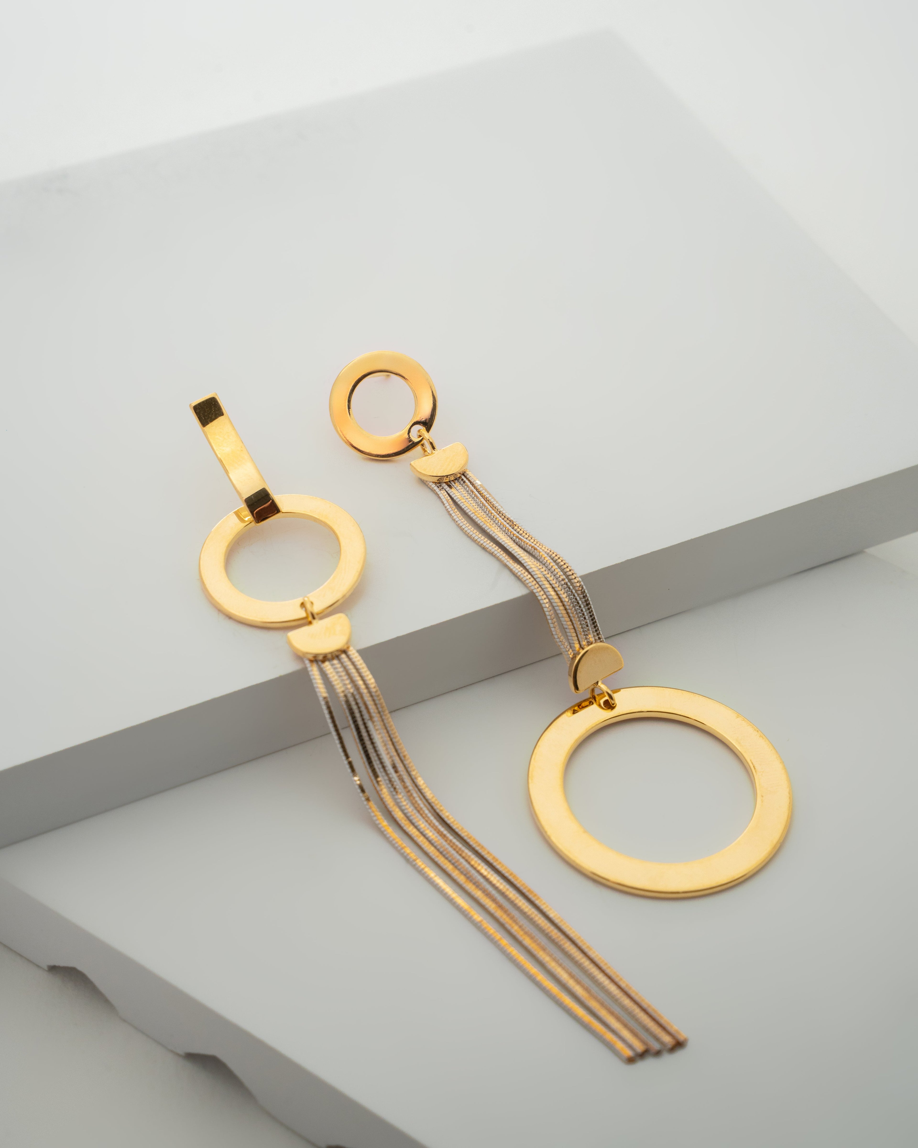 Elegant Gold Circular Tassel Earrings