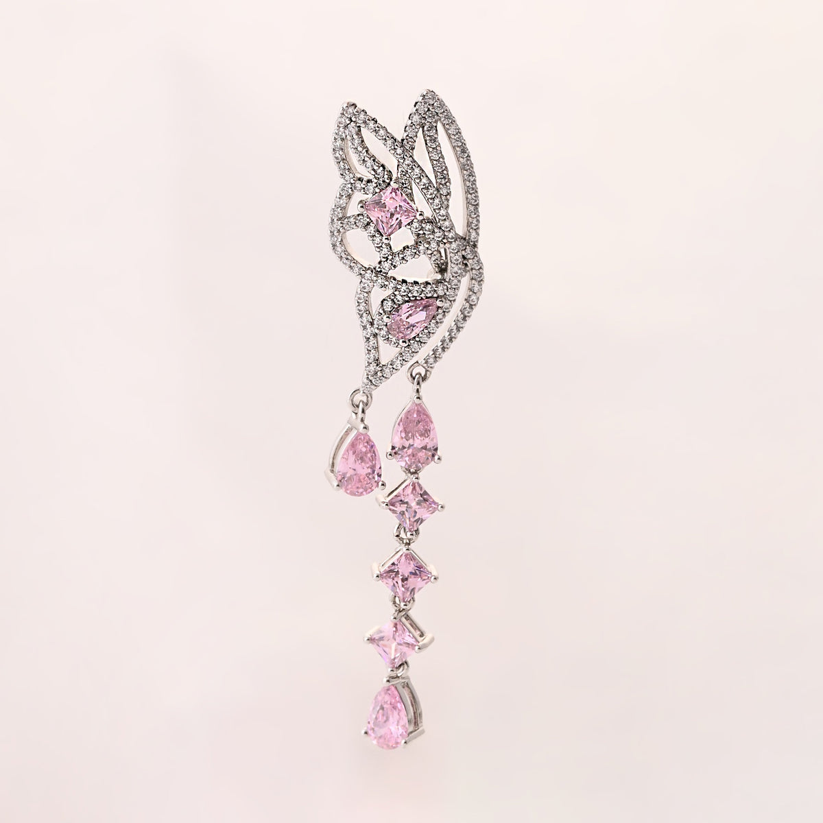 Exquisite Silver and Pink Gemstone Drop Earrings