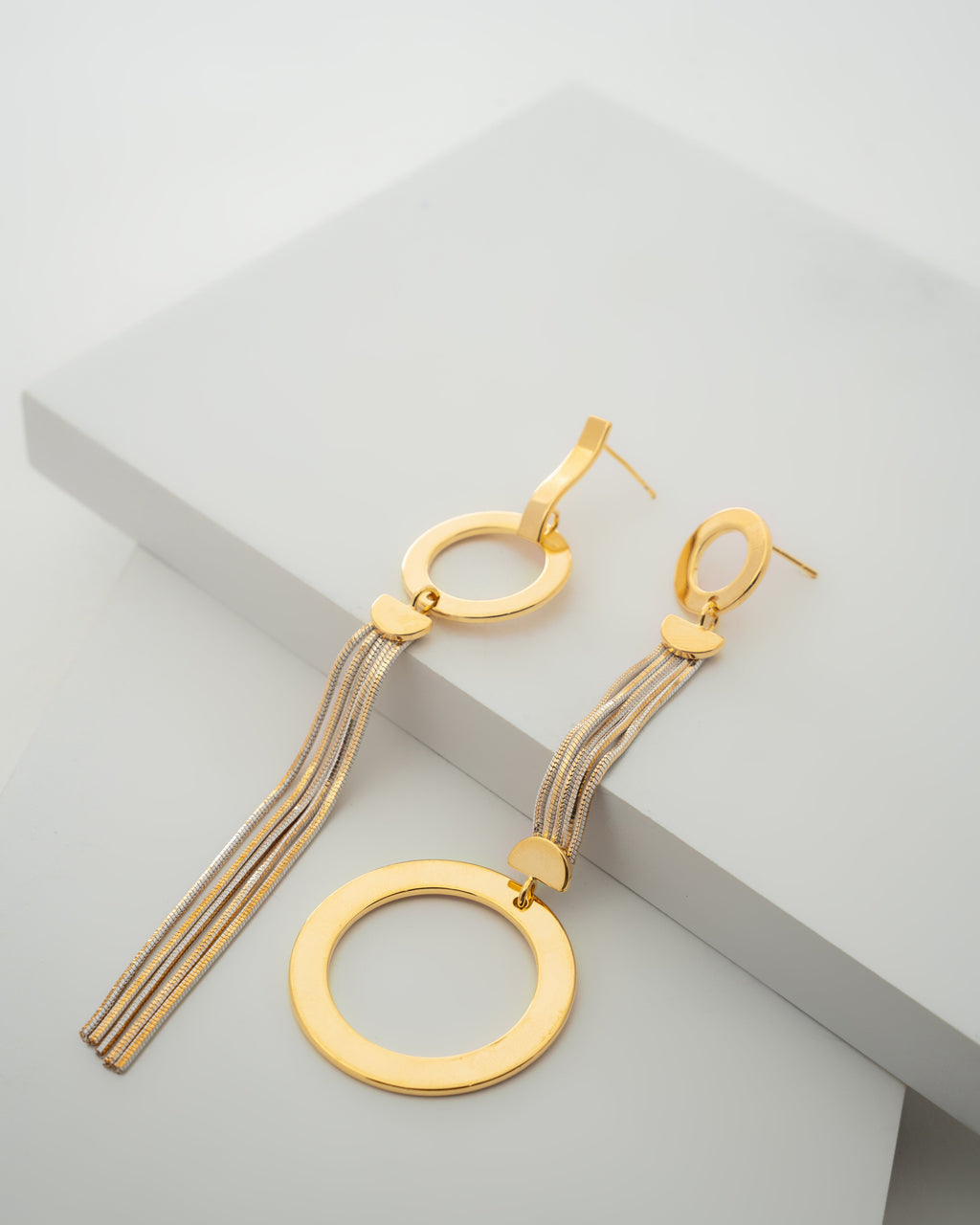 Elegant Gold Circular Tassel Earrings