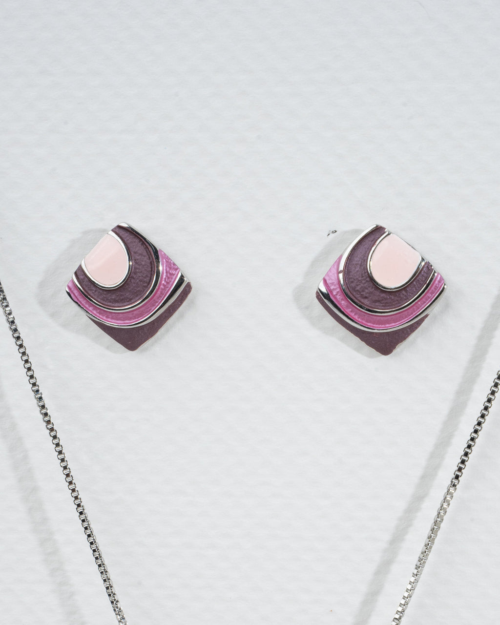 Elegant Geometric Pink and Purple Necklace and Earring Set