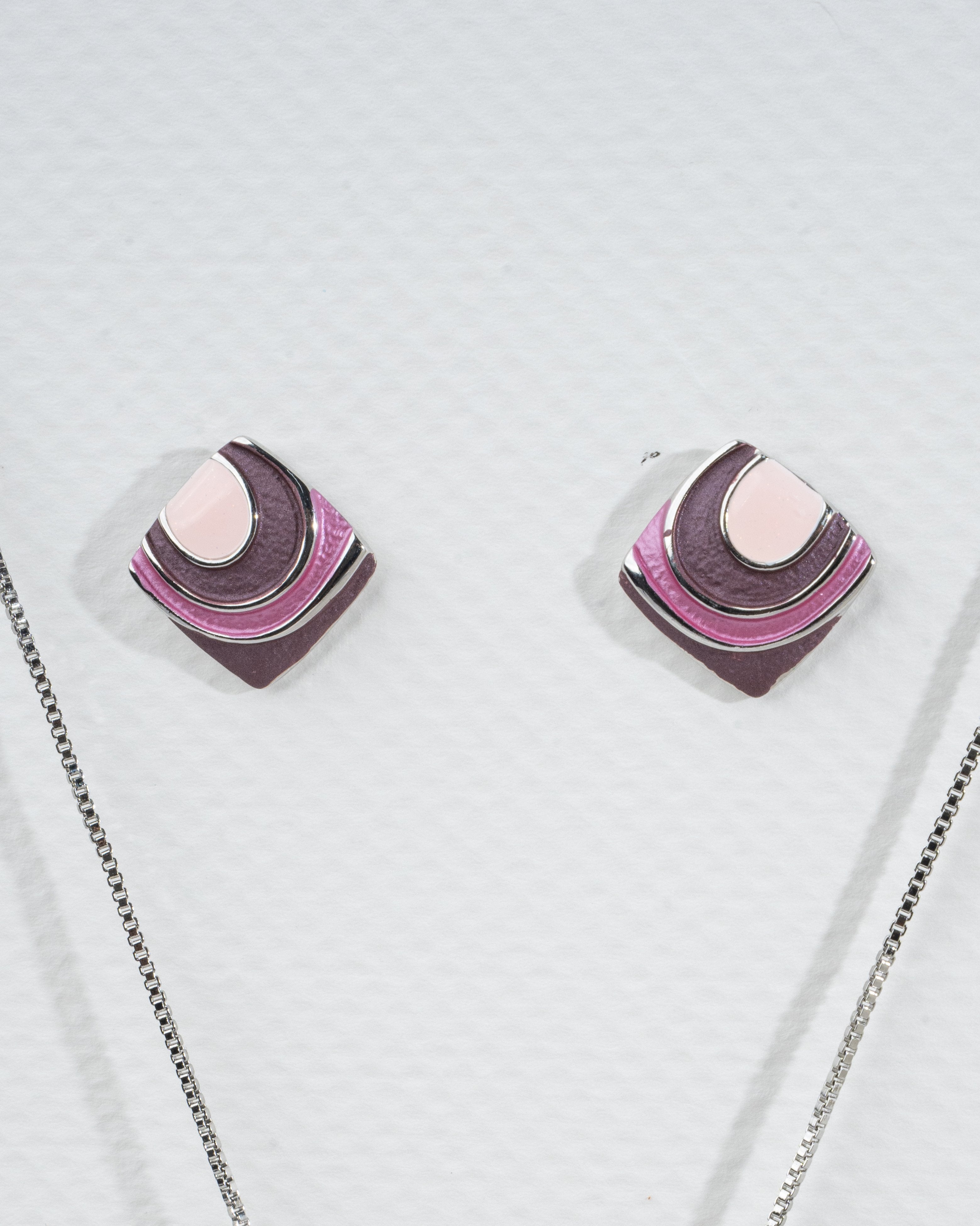 Elegant Geometric Pink and Purple Necklace and Earring Set