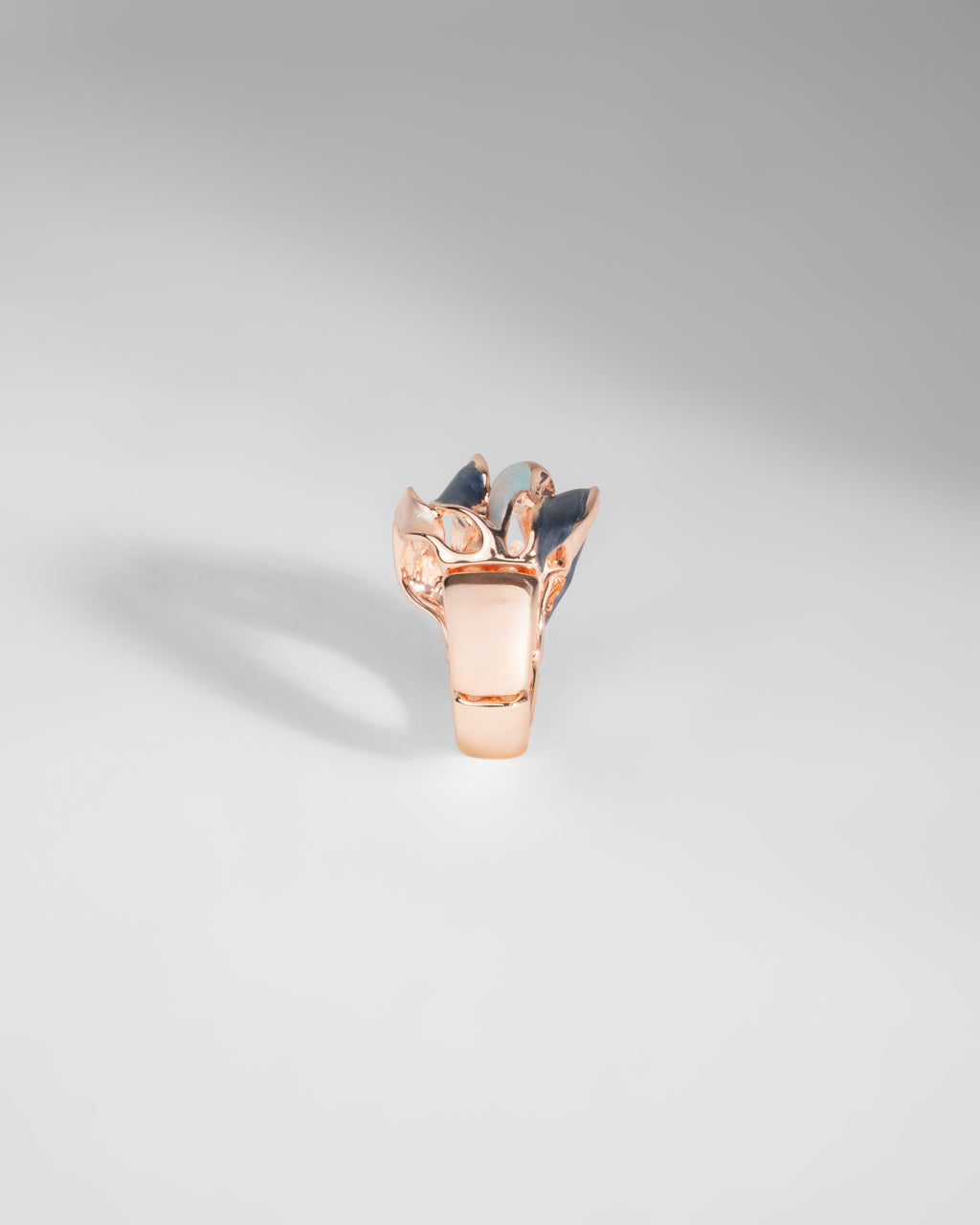 Elegant Rose Gold and Blue Enamel Statement Ring