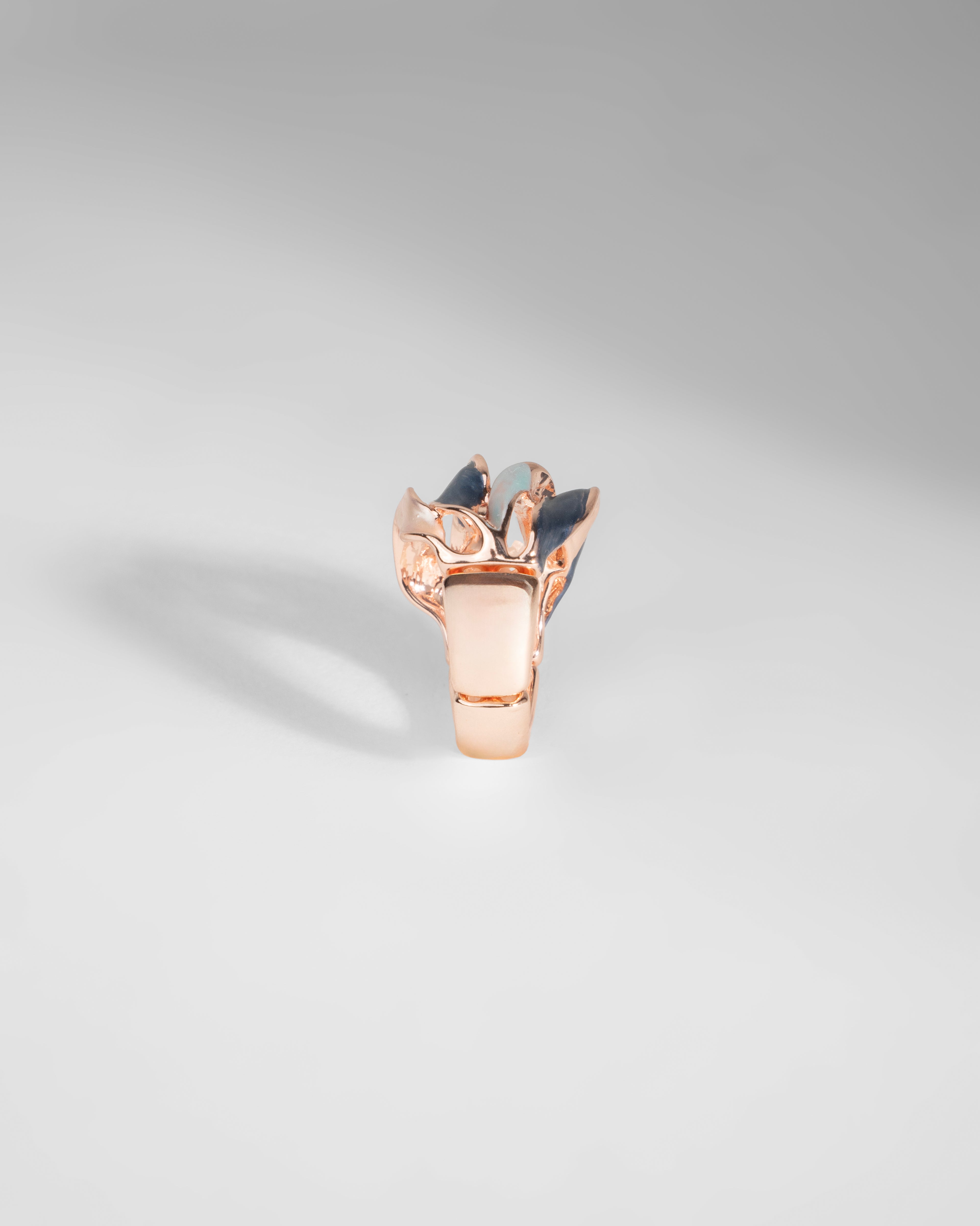 Elegant Rose Gold and Blue Enamel Statement Ring