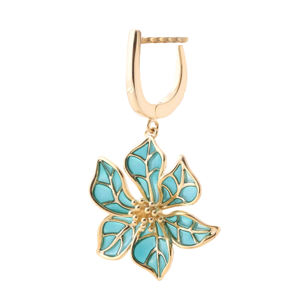 Exquisite Gold-Toned Turquoise Floral Drop Earrings