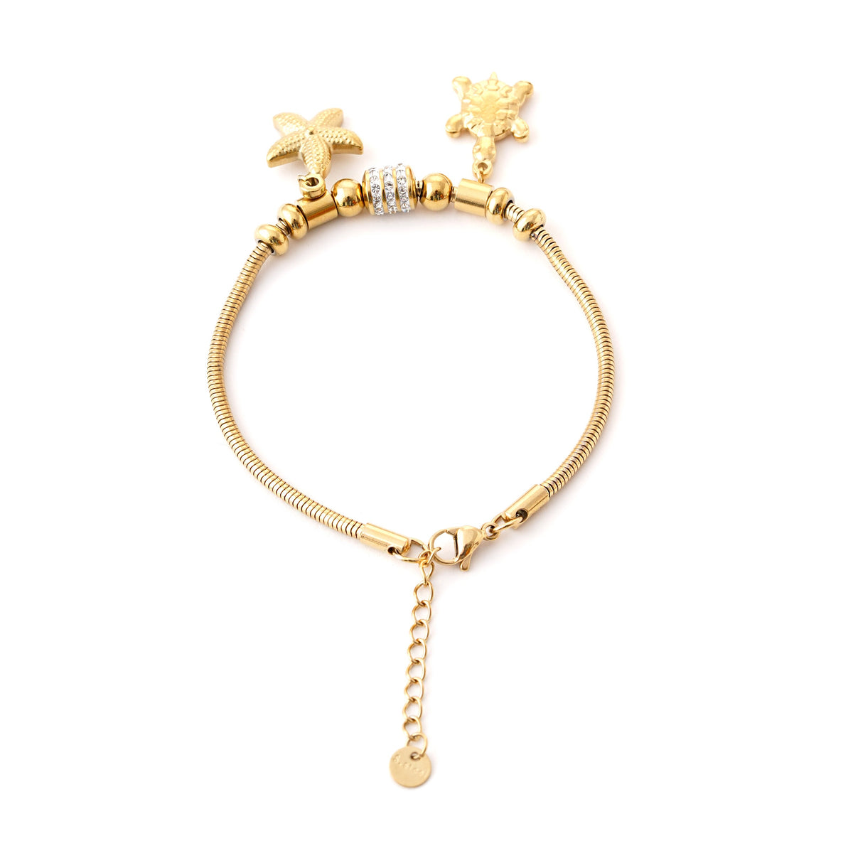 Elegant Gold Charm Bracelet with Ocean-Inspired Pendants